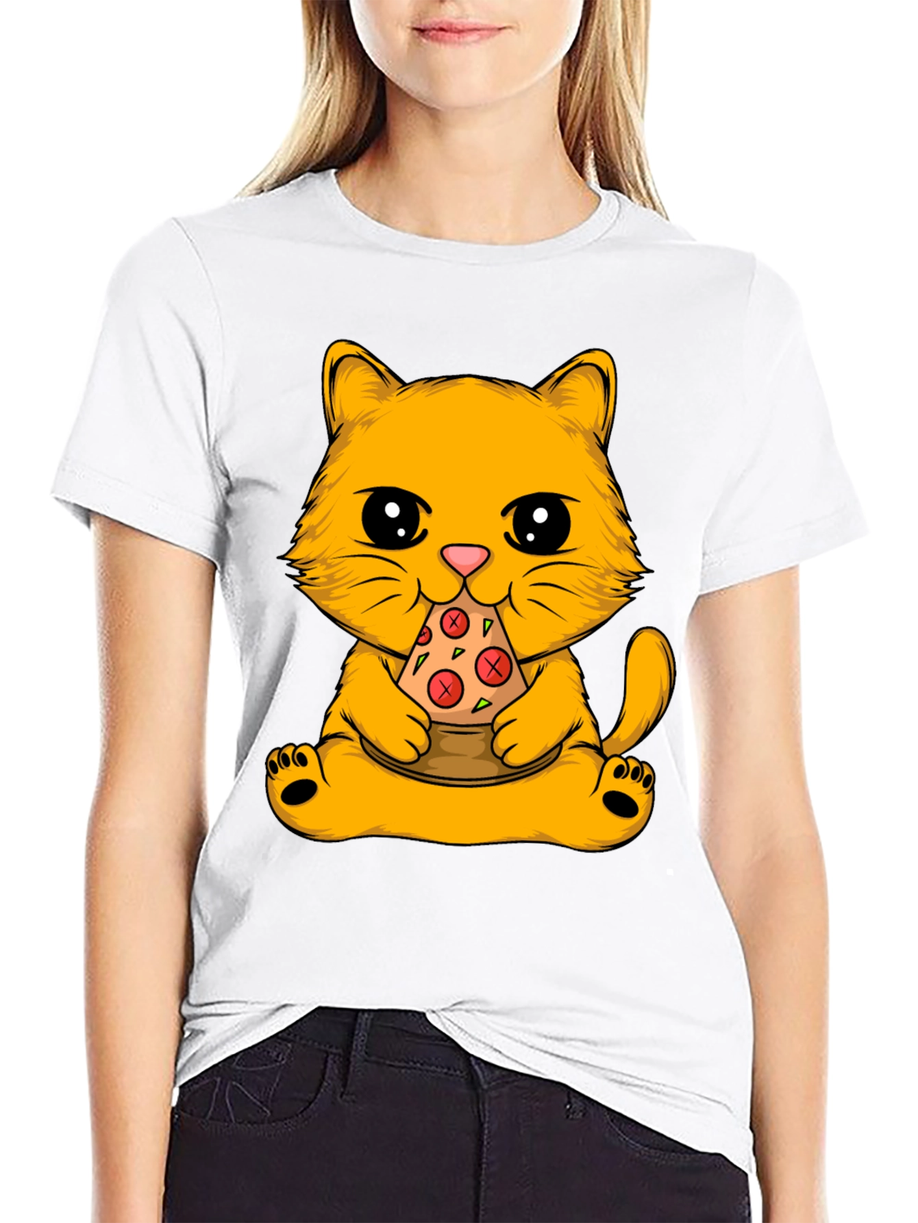 Black Cat Eating Pizza Graphic Tee view 9