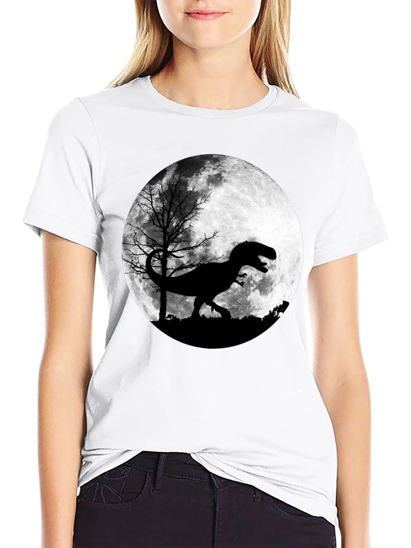 Black Dinosaur Moon Graphic T-Shirt view 9