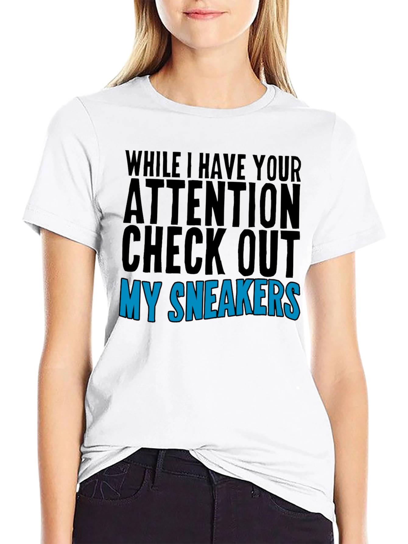 Black Attention Check Out My Sneakers Graphic T-Shirt view 9