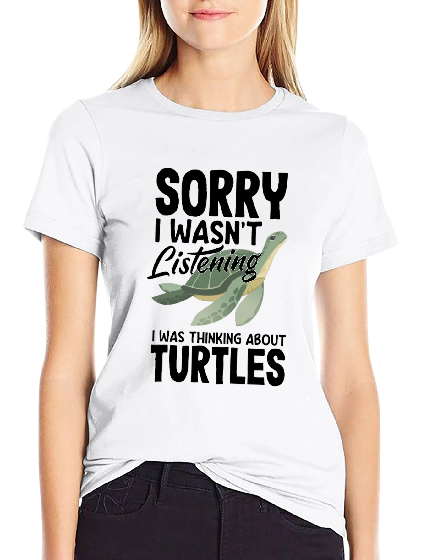 Black Funny Turtle T-Shirt - Sorry Wasn't Listening view 9
