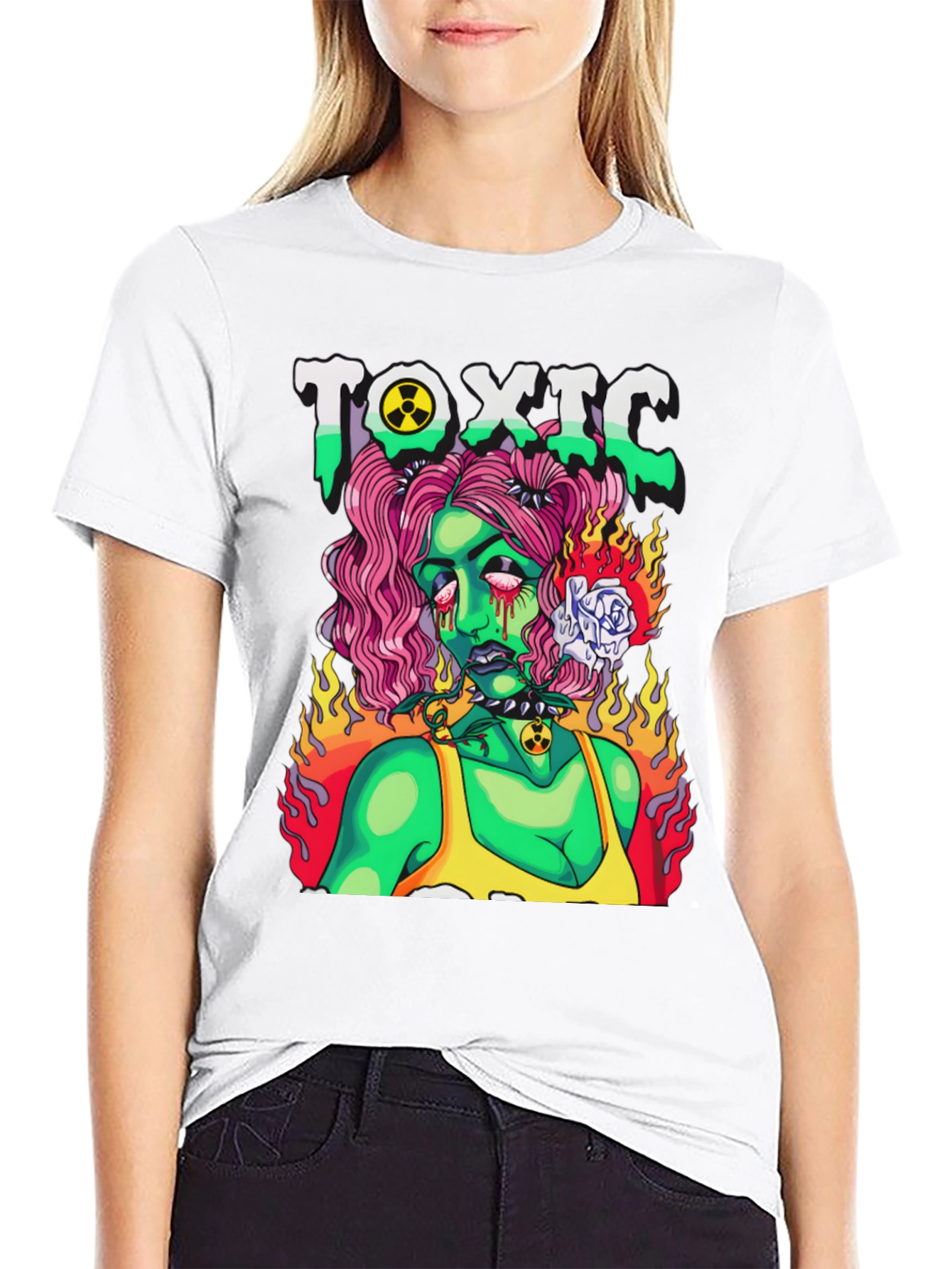 Black Toxic Zombie Girl Graphic T-Shirt view 9