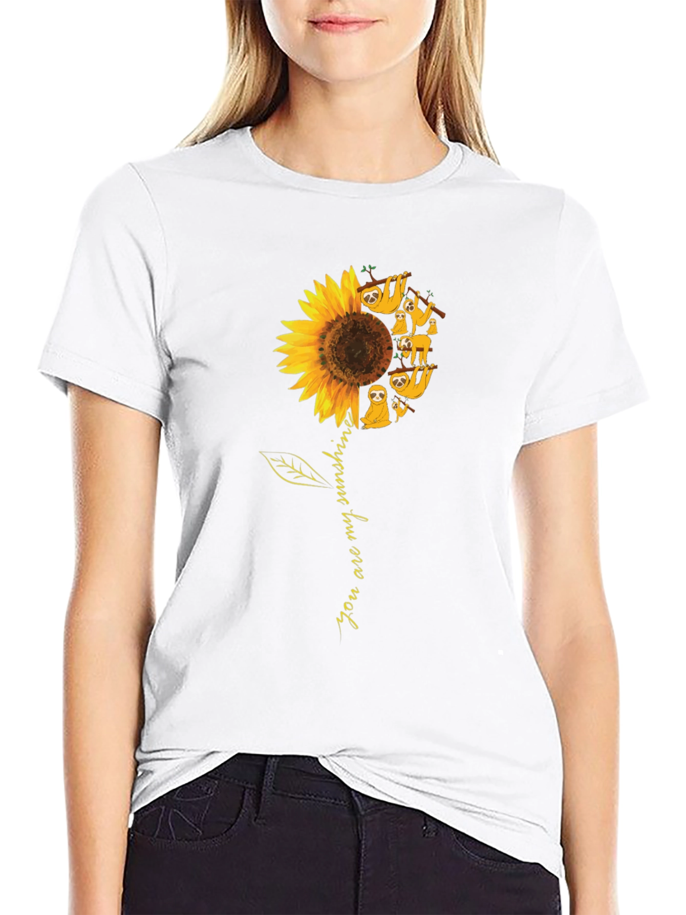 Black Sloth Sunflower Graphic T-Shirt - You Are My Sunshine view 9