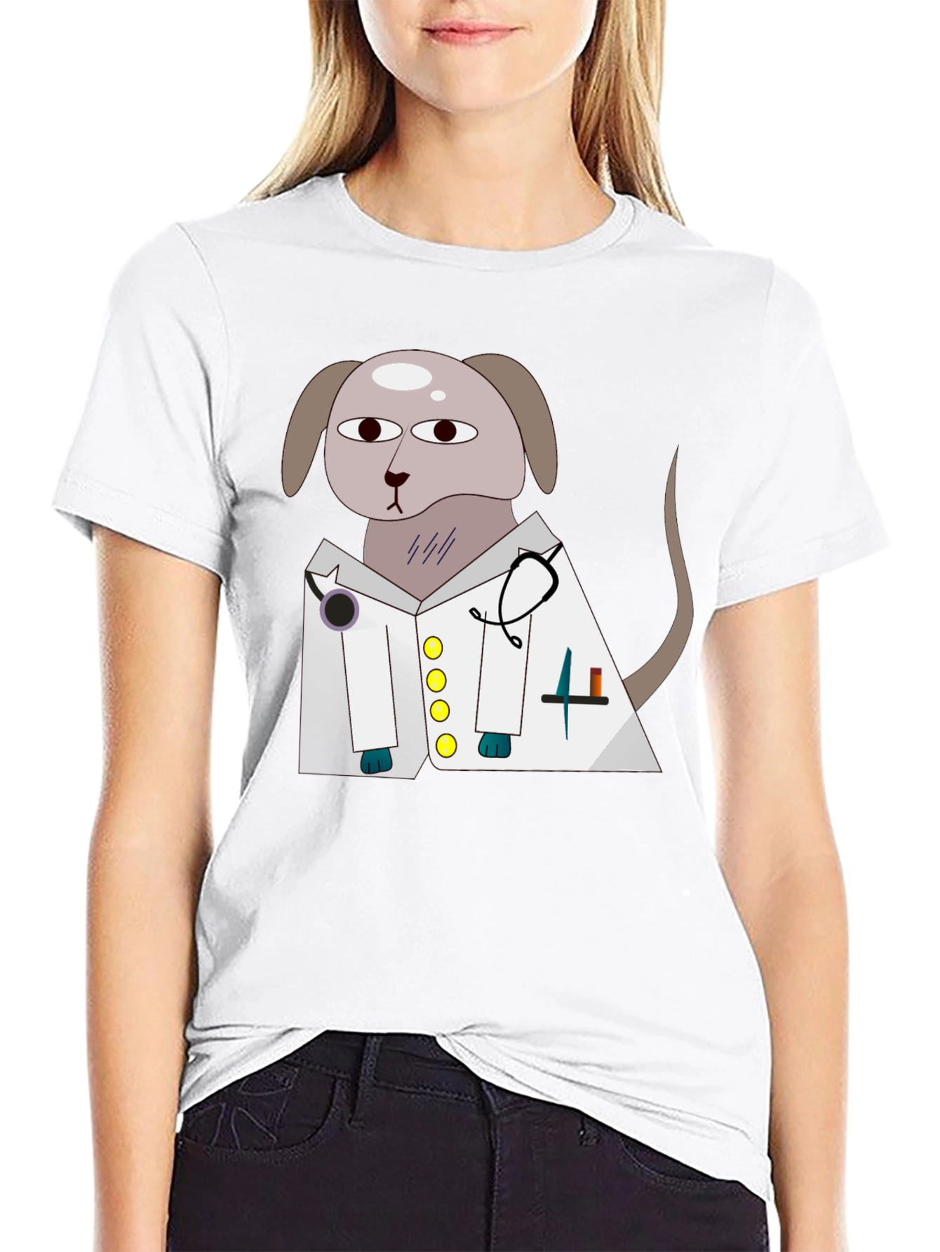 Black Vet Dog Cartoon Graphic T-Shirt - Black view 9