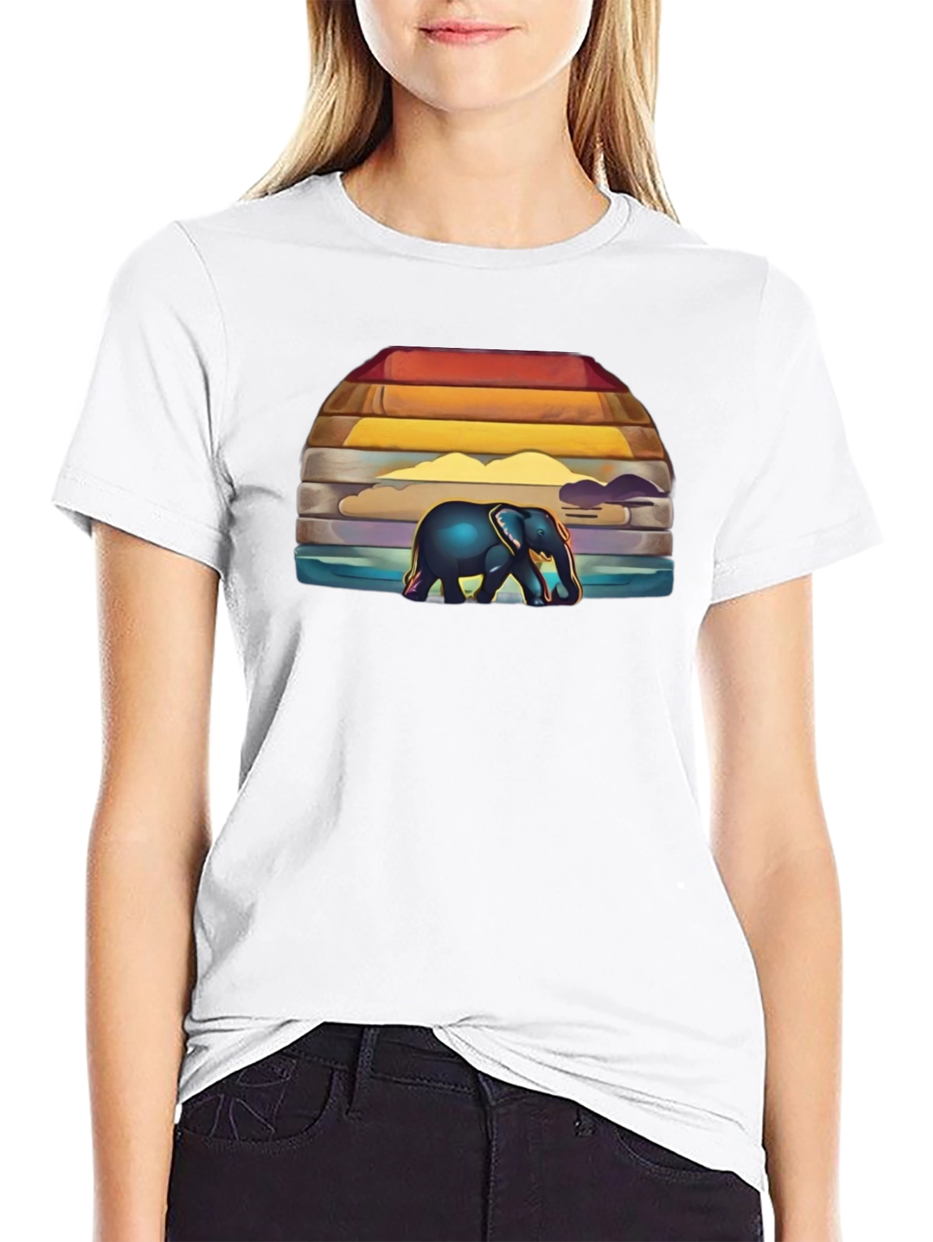 Black Elephant Sunset Graphic T-Shirt view 9