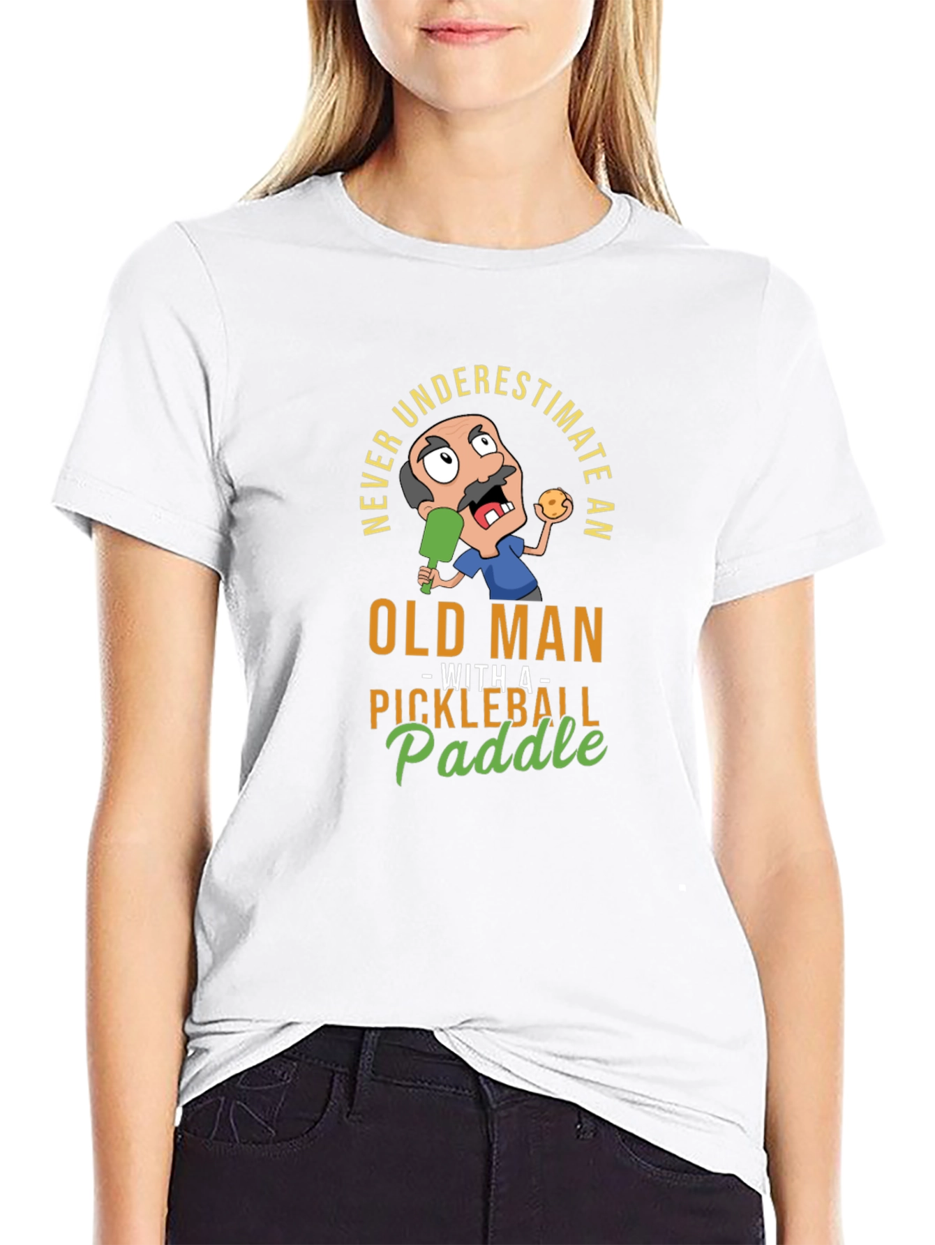 Black Never Underestimate Old Man with Pickleball Paddle T-Shirt view 9