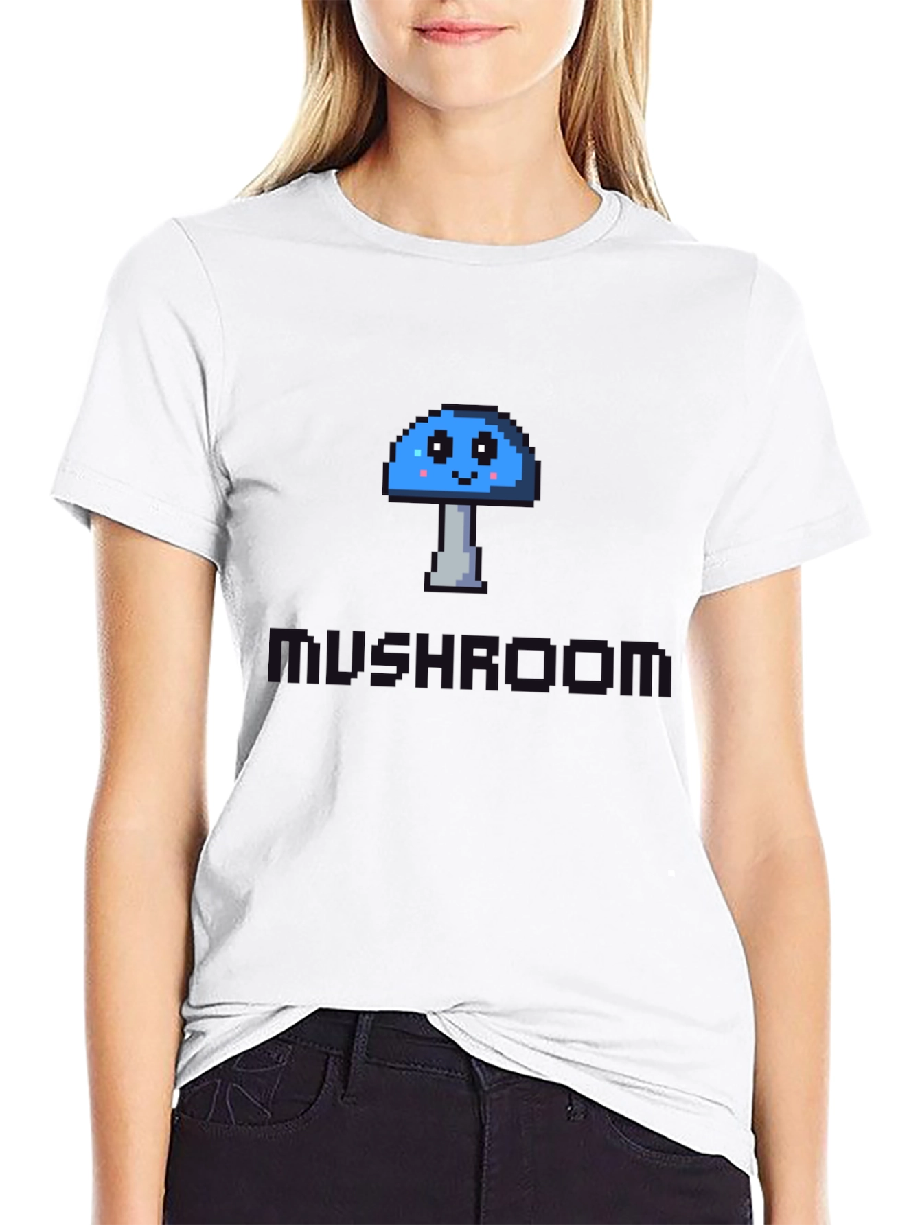 Black Pixel Mushroom Graphic Tee - Unisex Cotton Blend view 9