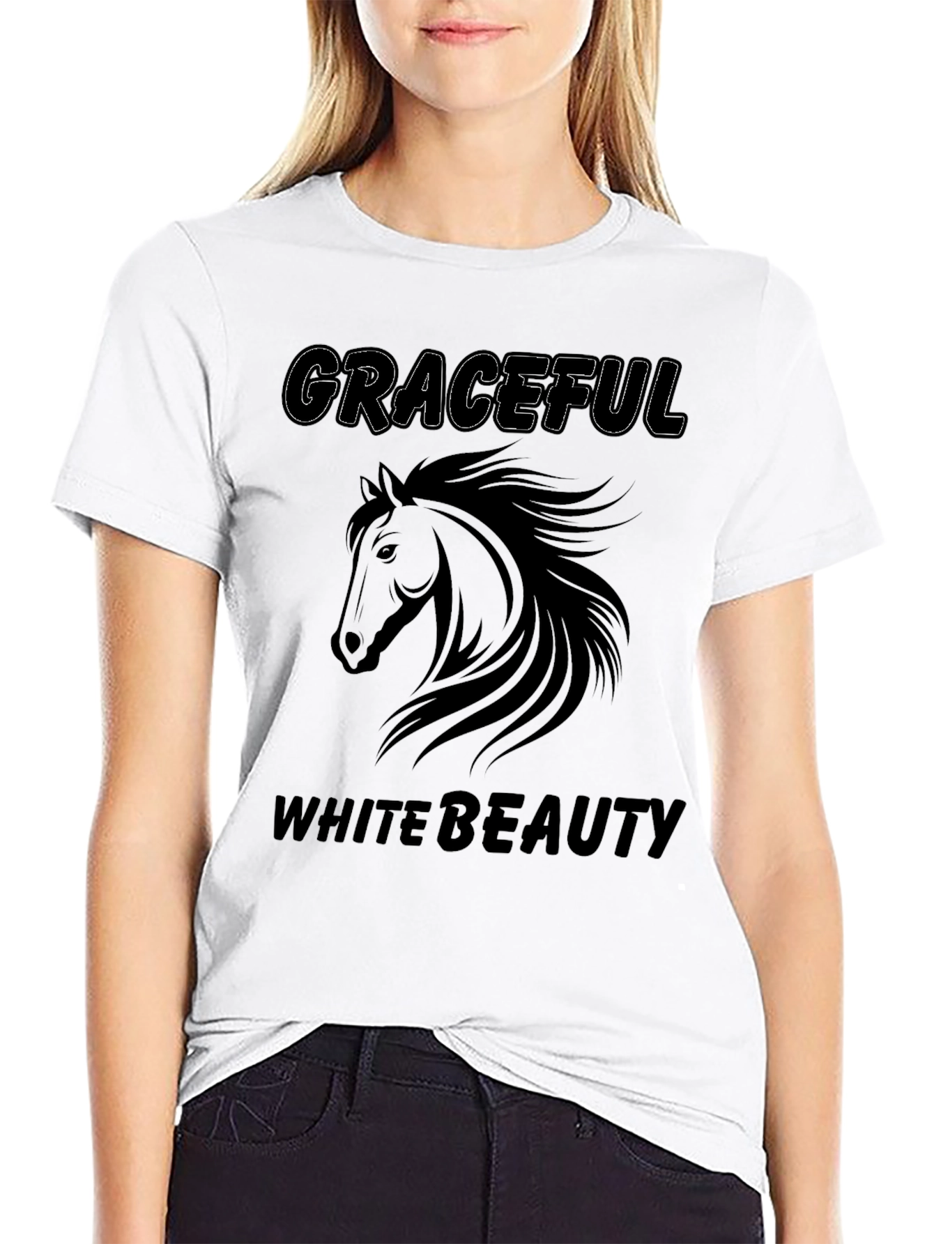 Black Graceful White Beauty Horse Graphic Tee view 9