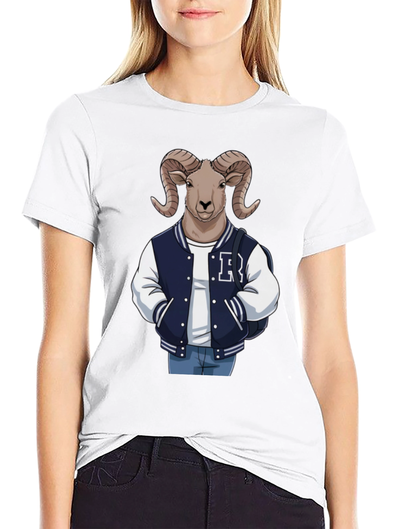 Black Ram Varsity Tee - Cool Animal Graphic T-Shirt view 9