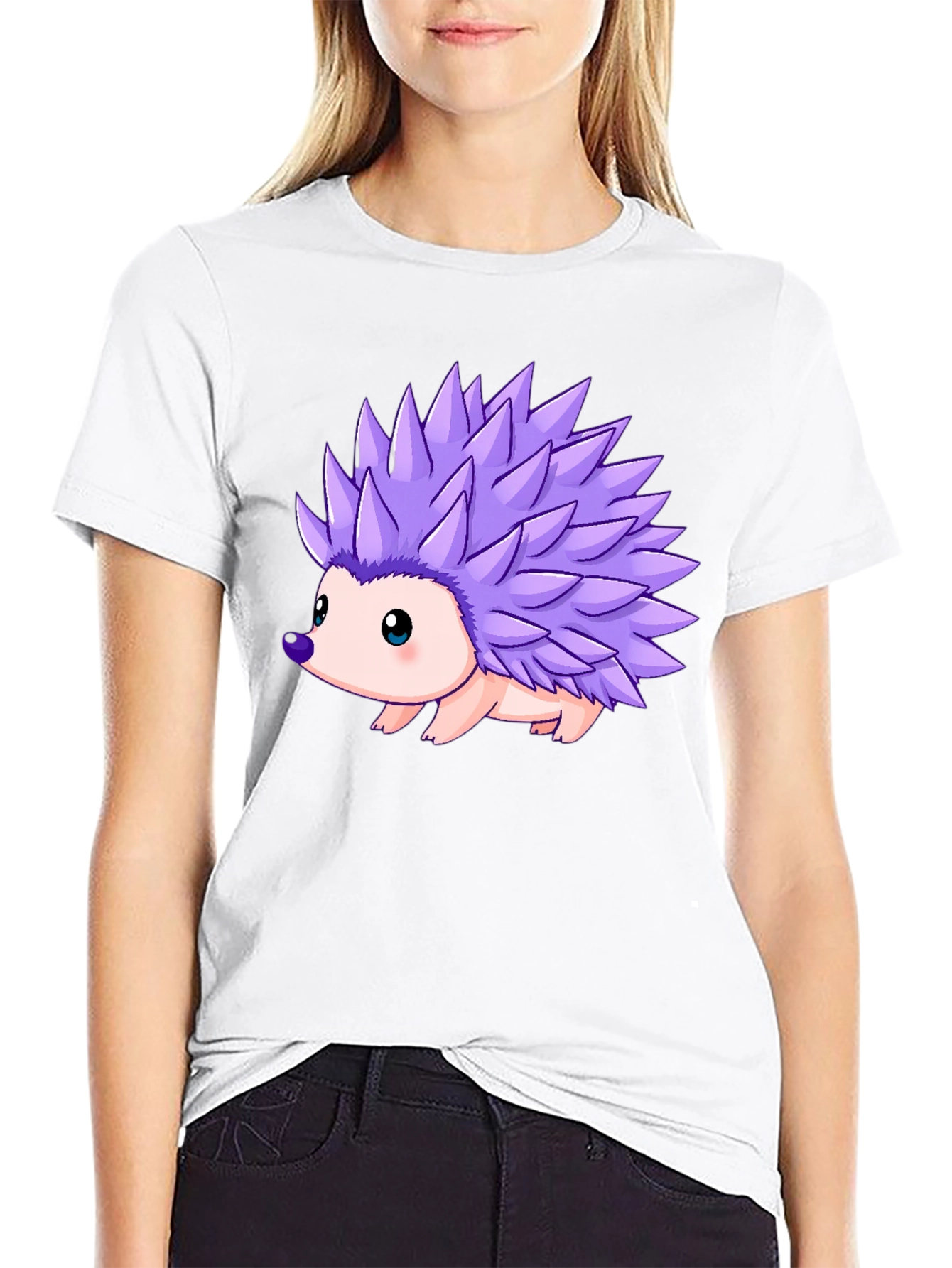 Black Cartoon Hedgehog Print T-Shirt view 9