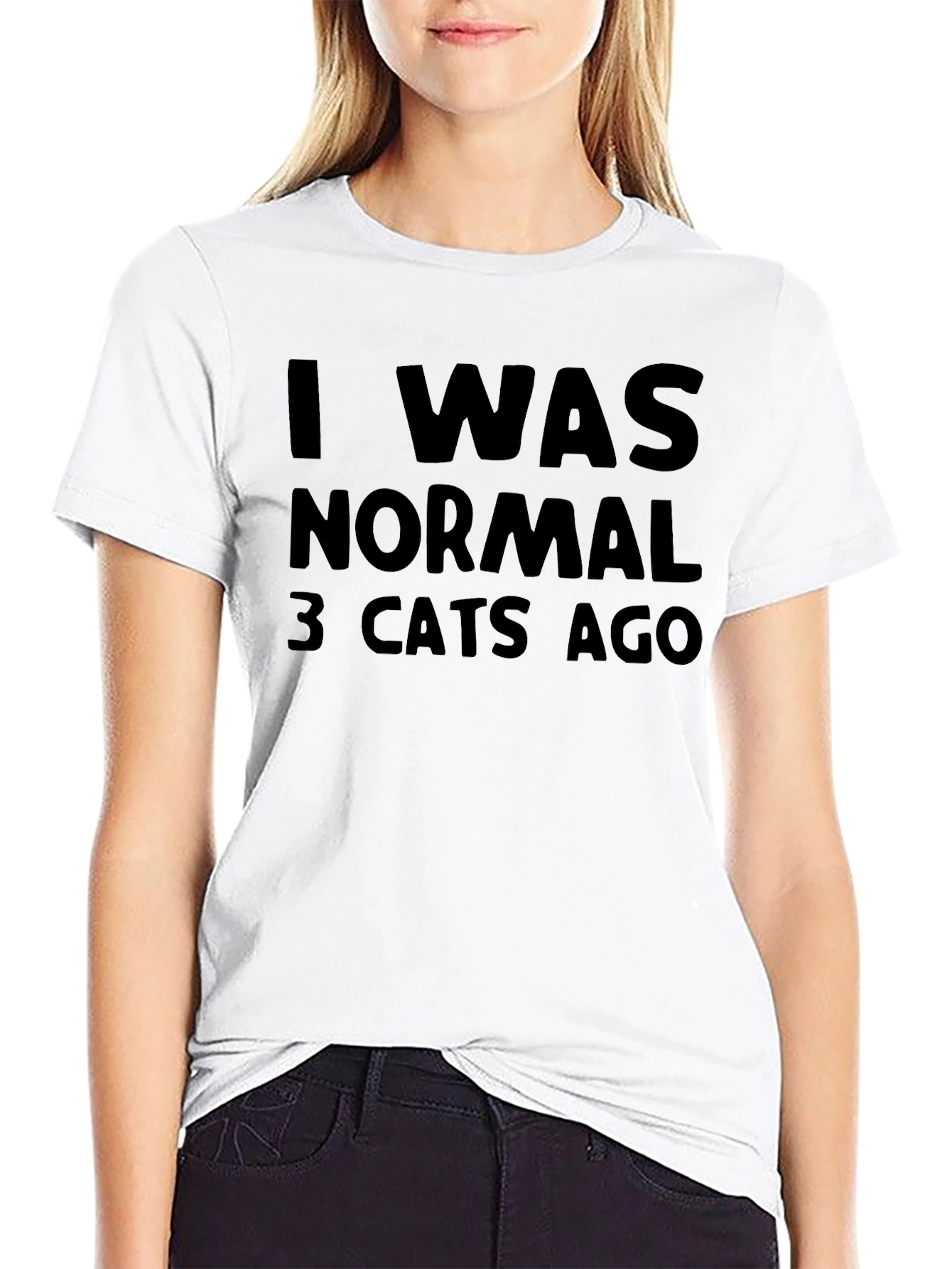 Black Funny "I Was Normal 3 Cats Ago" Black T-Shirt view 9