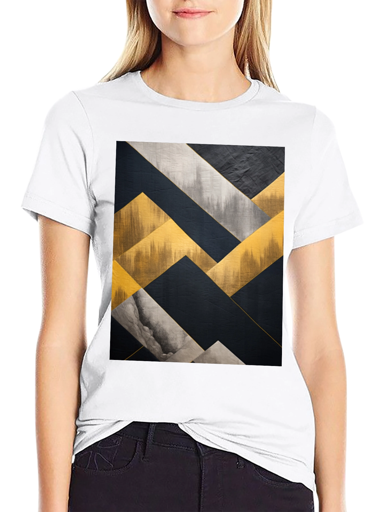 Black Abstract Geometric Art Men's Black T-Shirt view 9
