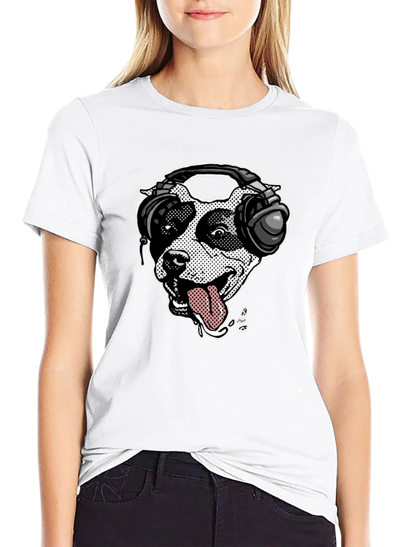 Black Dog with Headphones Graphic T-Shirt view 9