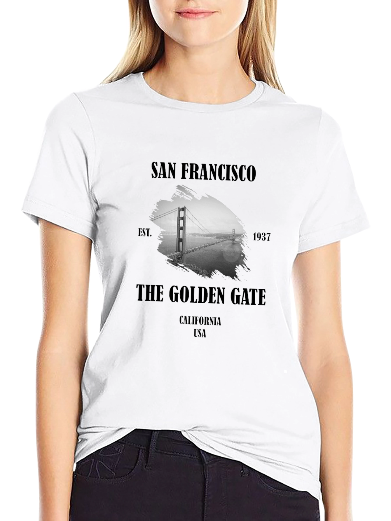 Black San Francisco Golden Gate Bridge Black T-Shirt view 9