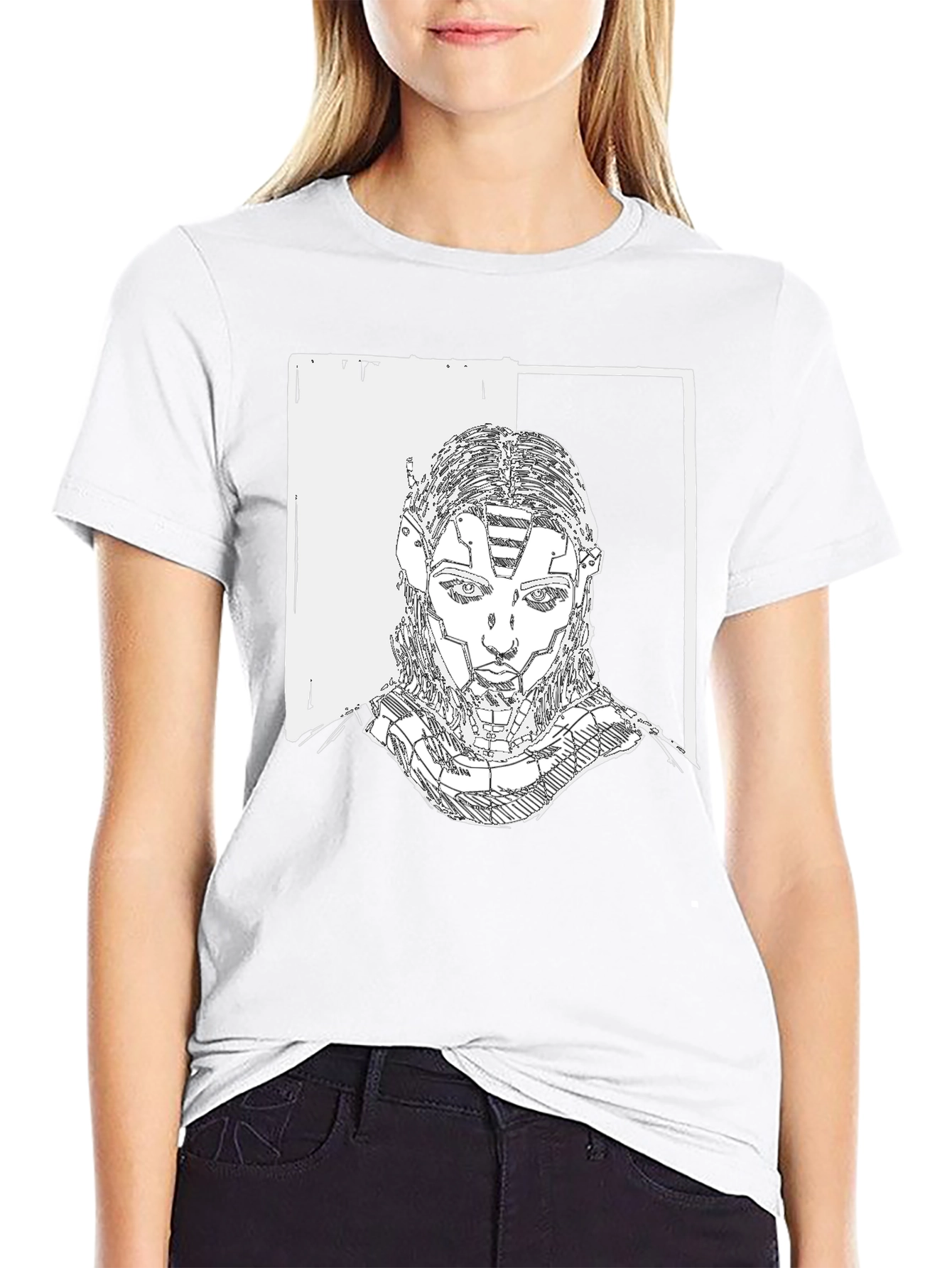Black Cyberpunk Portrait Graphic Tee - Black Cotton T-Shirt view 9