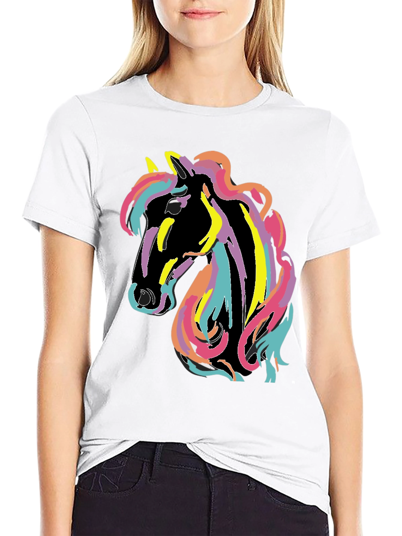 Black Rainbow Horse Graphic Tee - Men's Black T-Shirt view 9