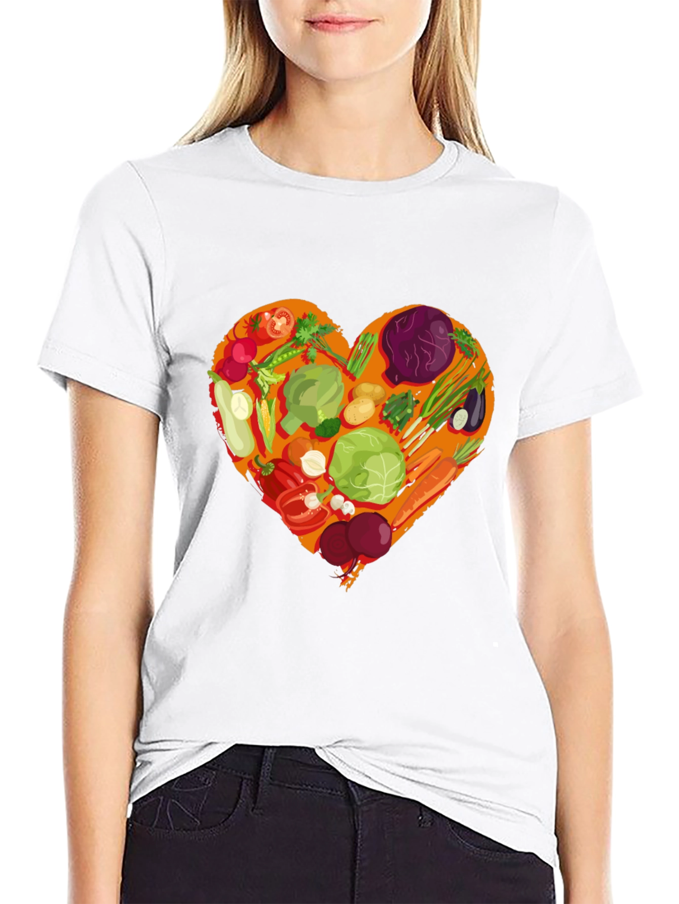 Black Vegetarian Heart Graphic T-Shirt - Black Cotton Tee view 9