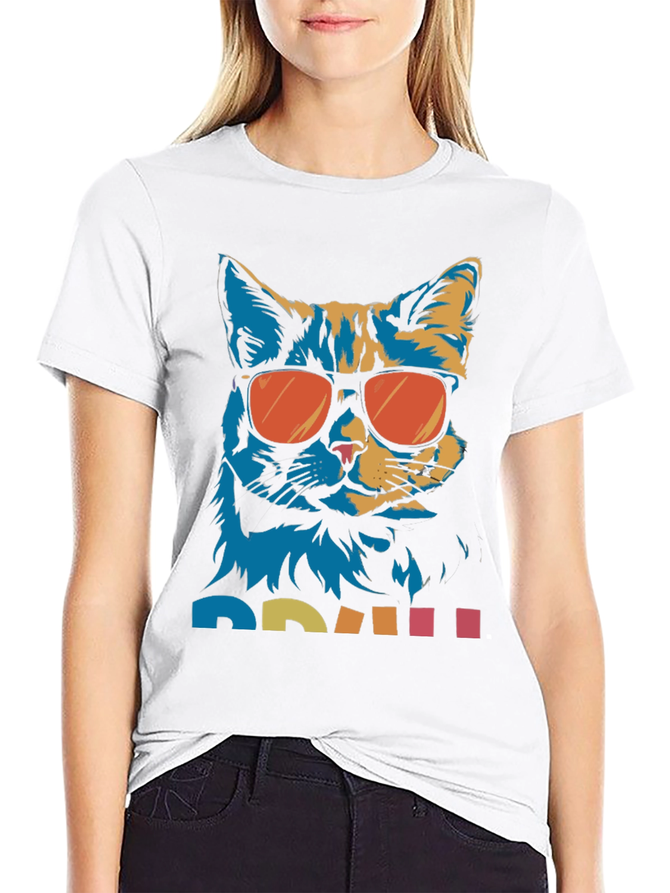 Black Cool Cat Graphic Tee - Retro Style view 9