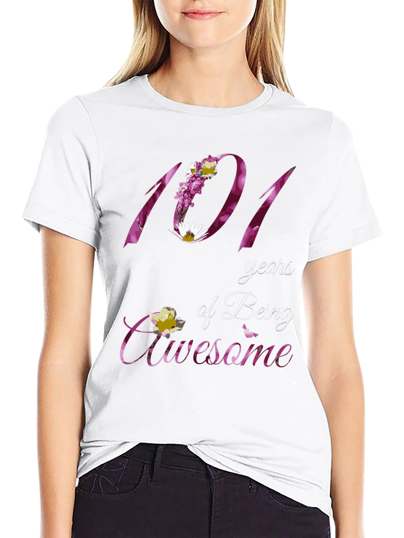 Black 101 Years Awesome Floral Print T-Shirt view 9