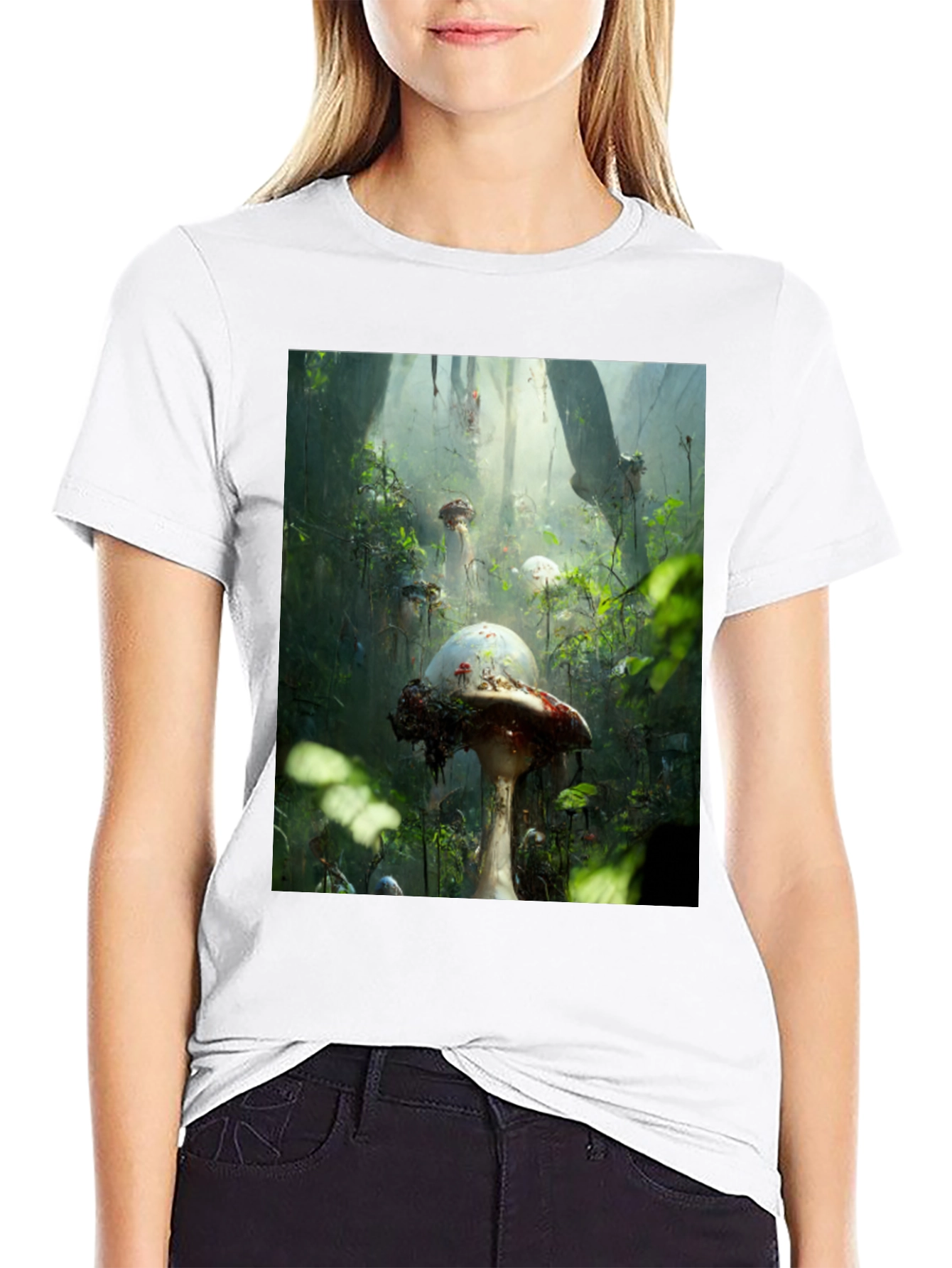Black Enchanted Forest Mushroom T-Shirt view 9