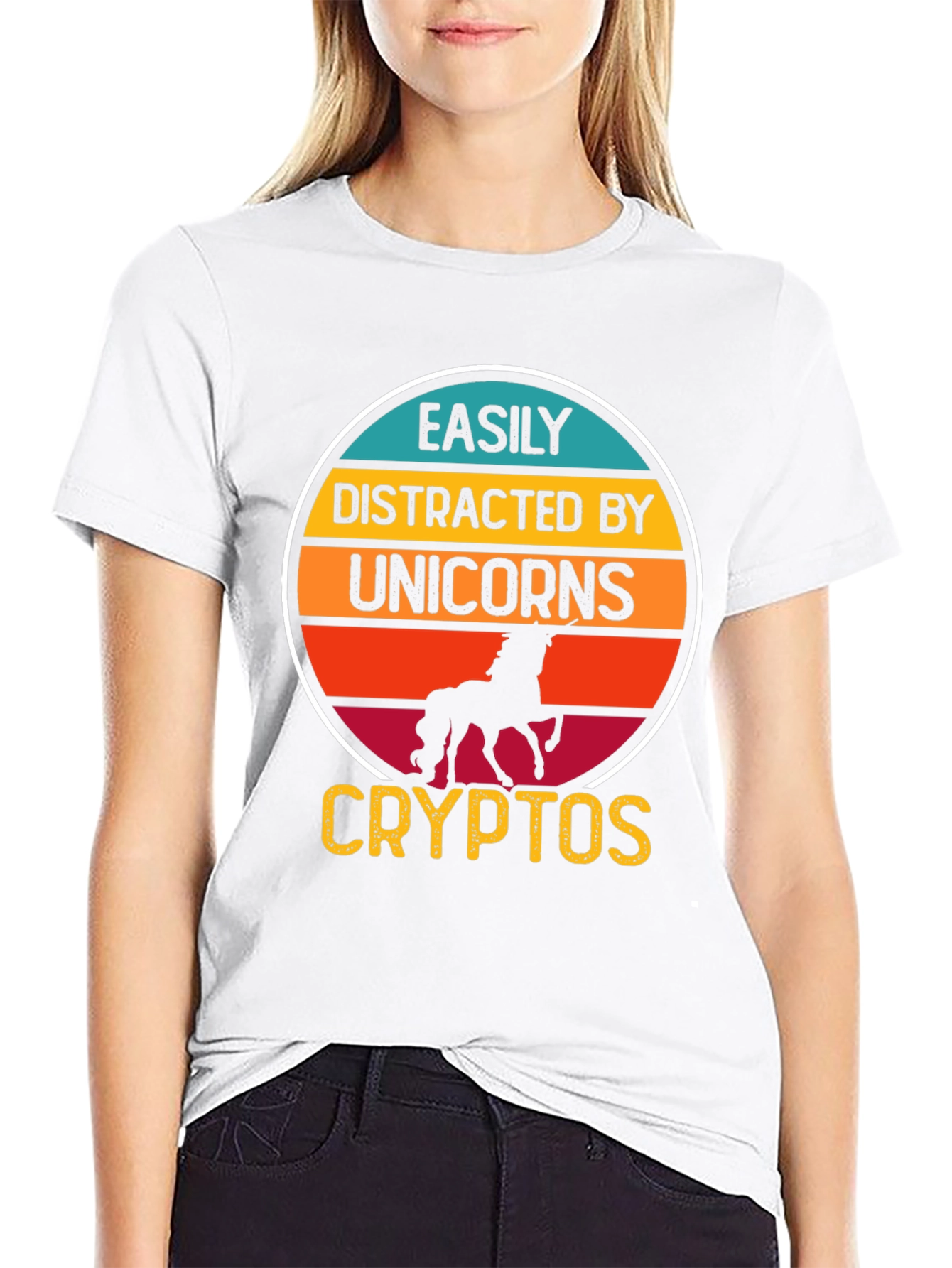 Black Easily Distracted By Unicorns and Cryptos T-Shirt view 9