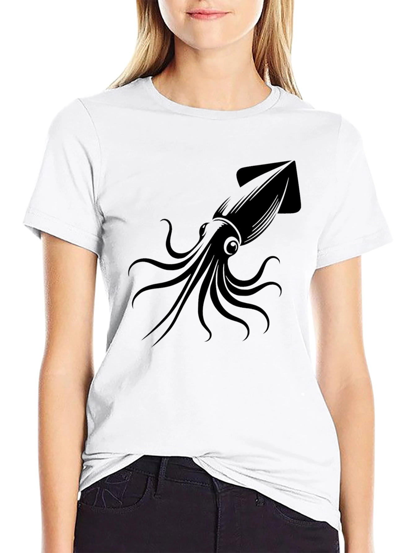 Black Squid Graphic Print Black T-Shirt view 9