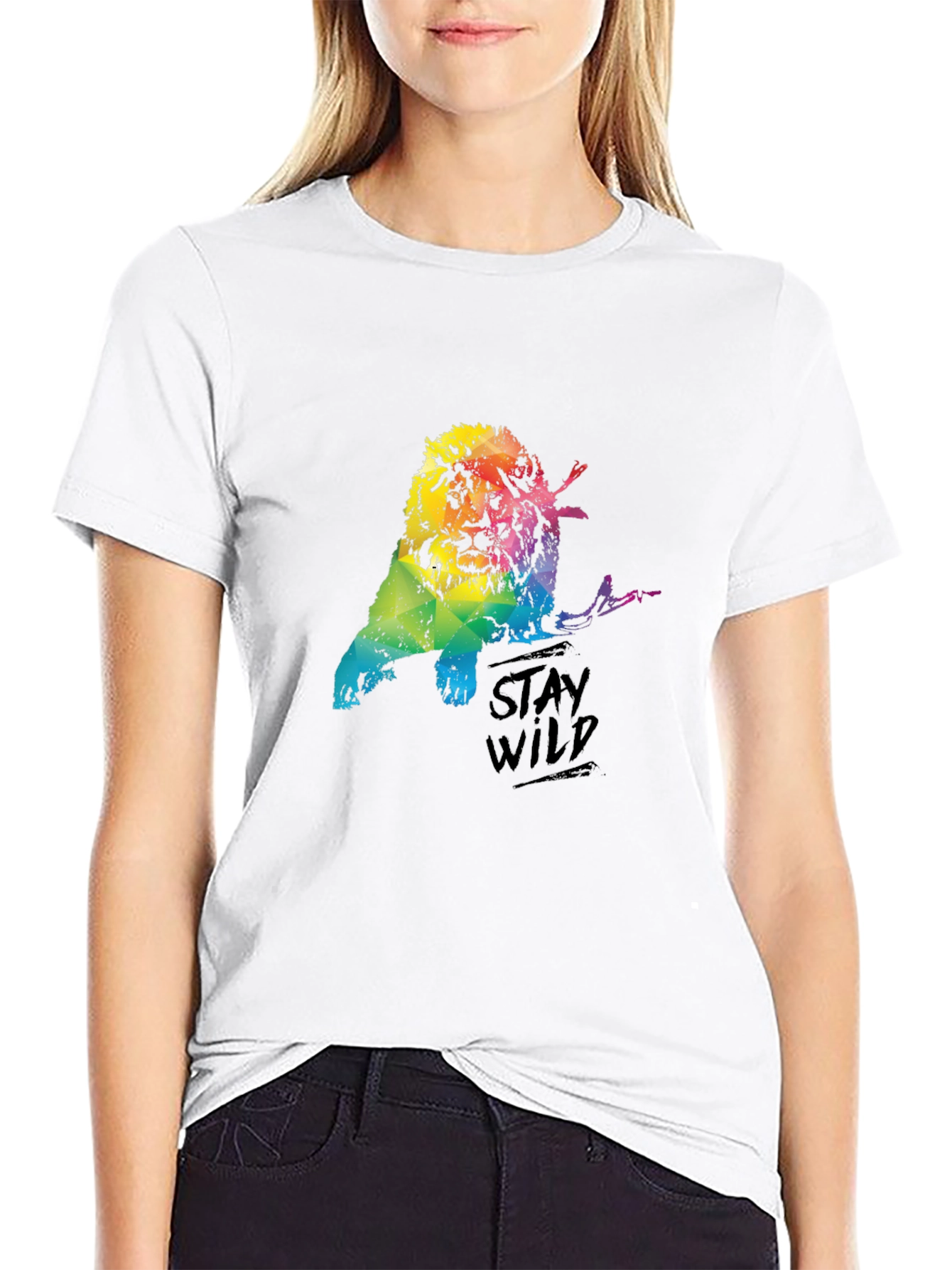 Black Stay Wild Lion Graphic Black T-Shirt view 9