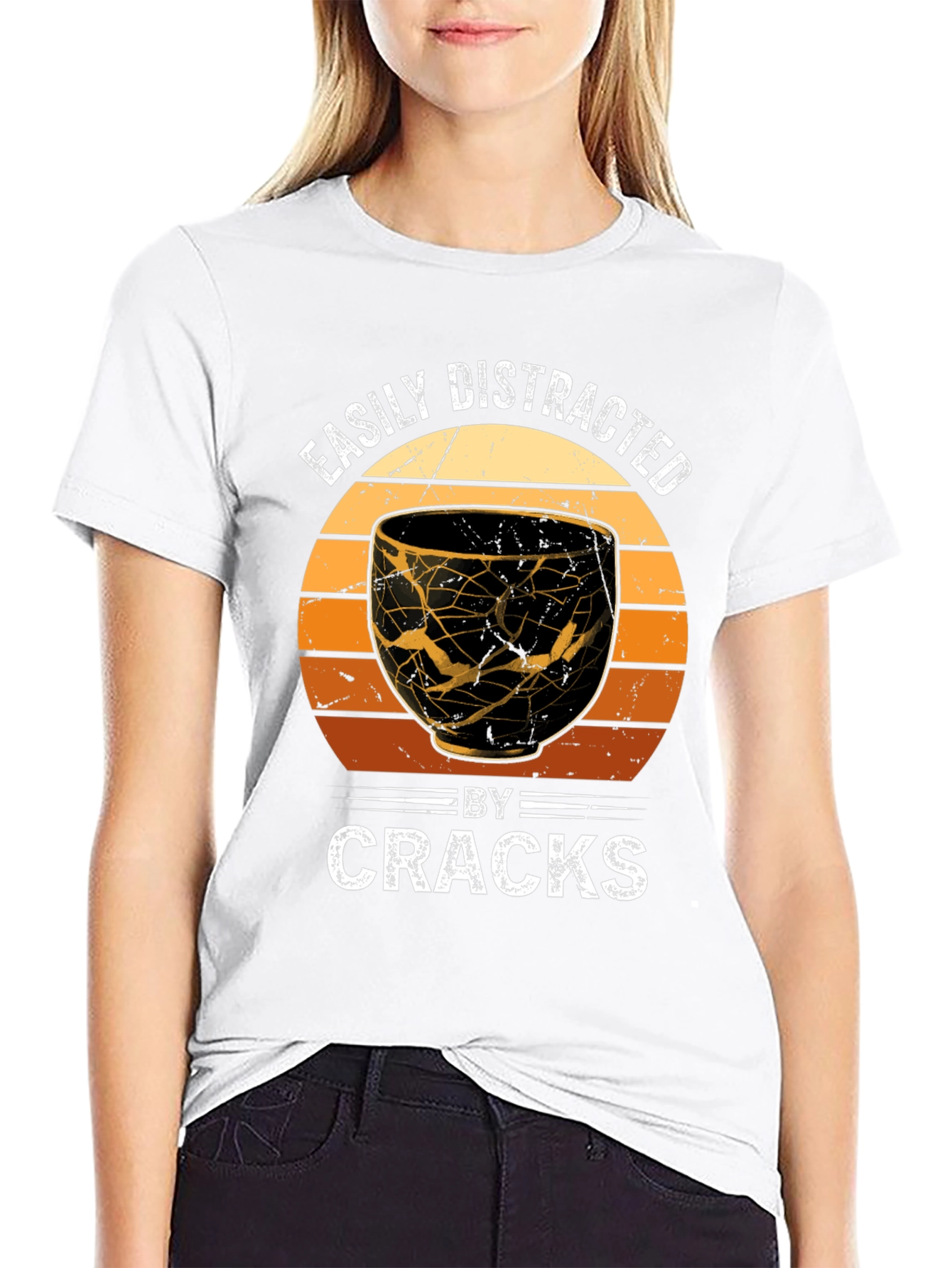 Black Easily Distracted By Cracks Kintsugi Style T-Shirt view 9