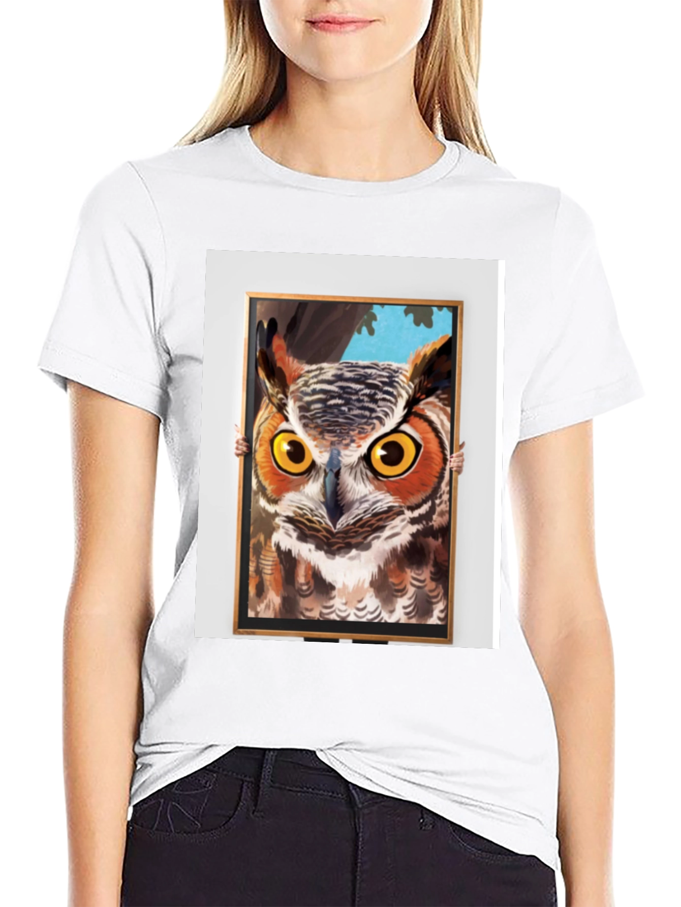 Black Owl Framed Art Graphic T-Shirt view 9