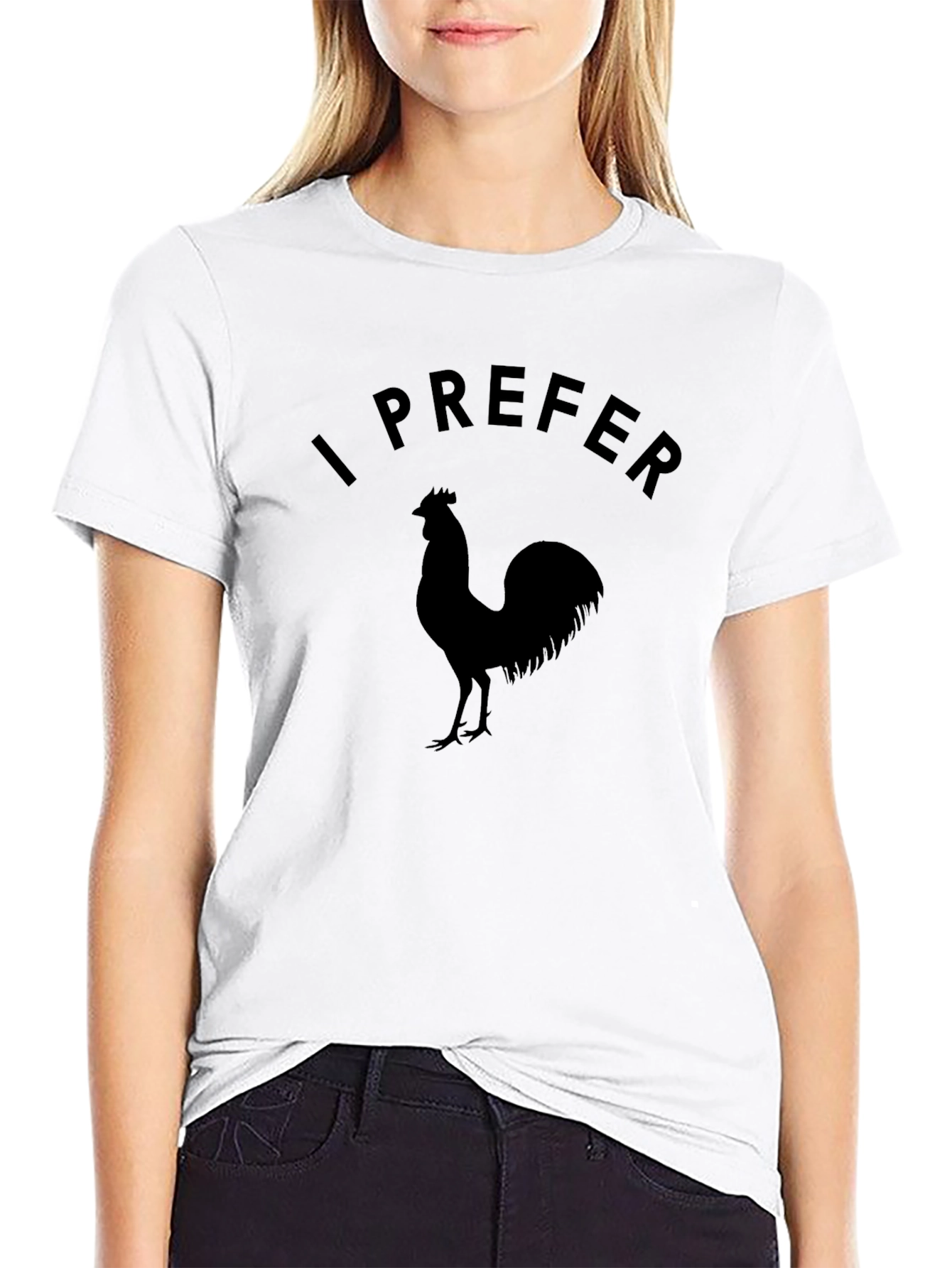 Black I Prefer Rooster Graphic Tee - Black Cotton T-Shirt view 9