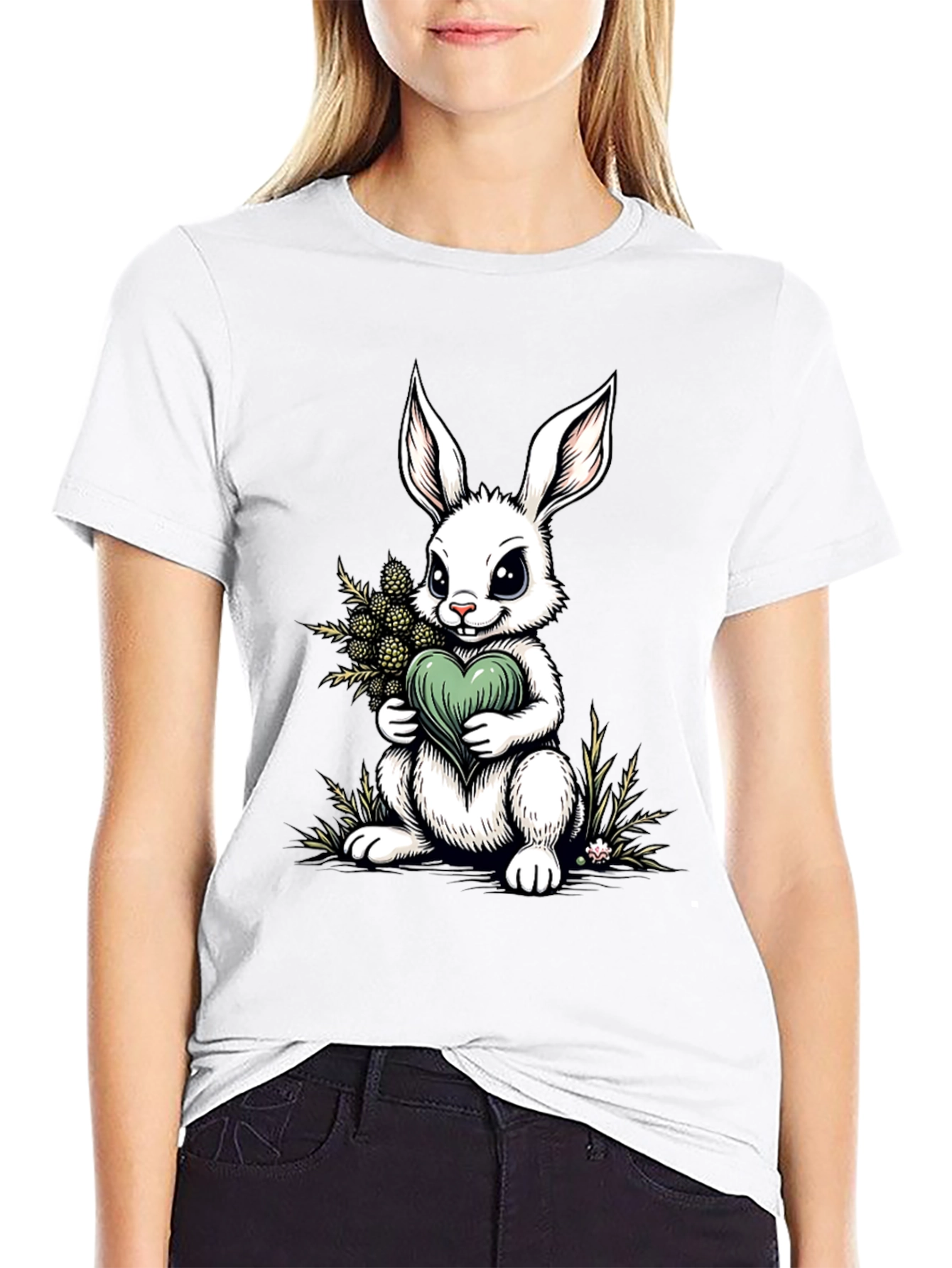 Black Bunny Heart Graphic Tee - Cute Rabbit Shirt view 9