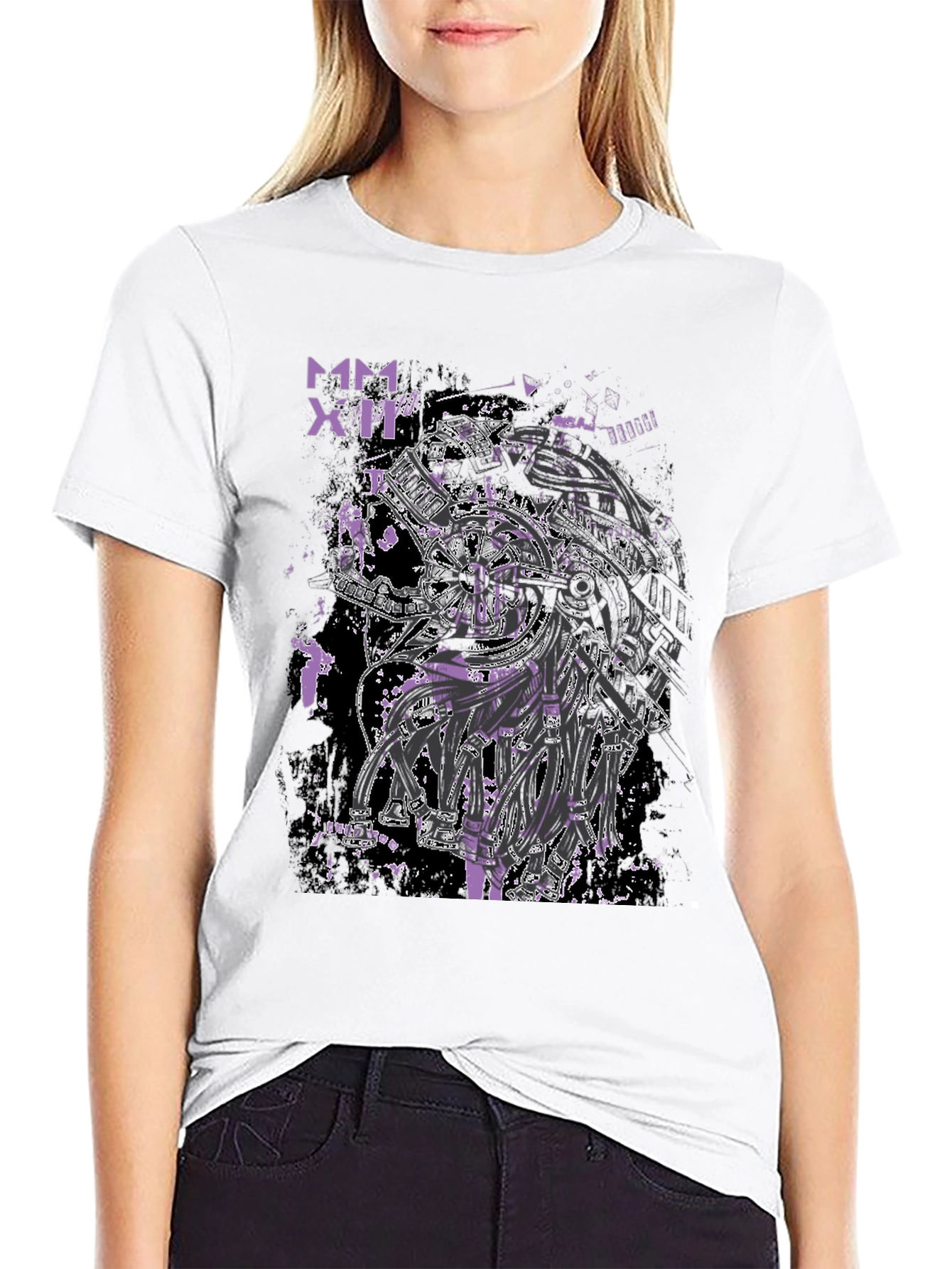 Black Cyberpunk Style Graphic Print Black T-Shirt view 9