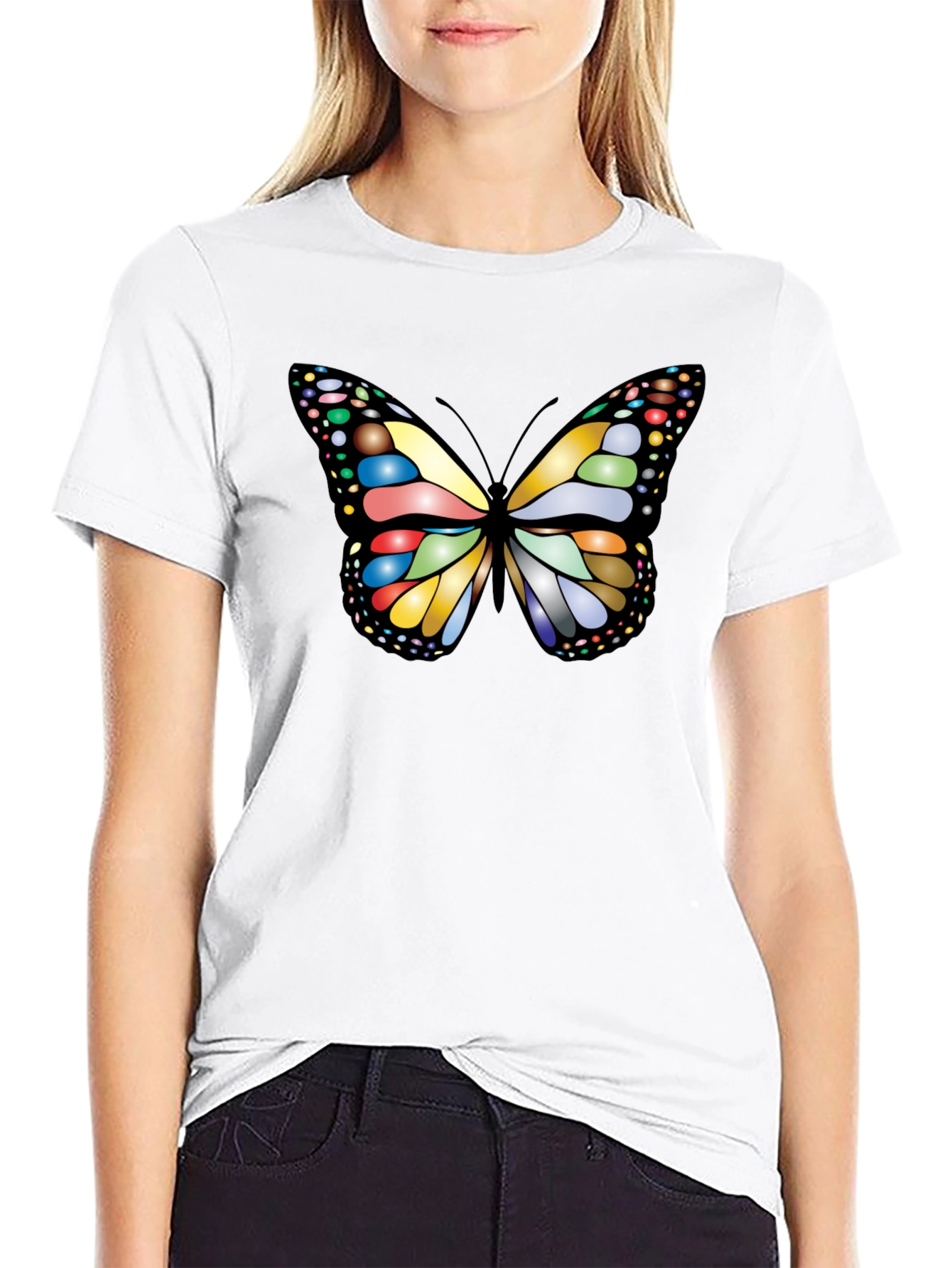 Black Butterfly Graphic Tee - Black Cotton T-Shirt view 9