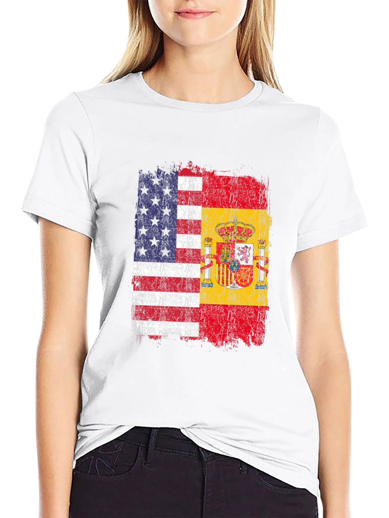Black USA & Spain Flag T-Shirt - Dual Heritage Tee view 9
