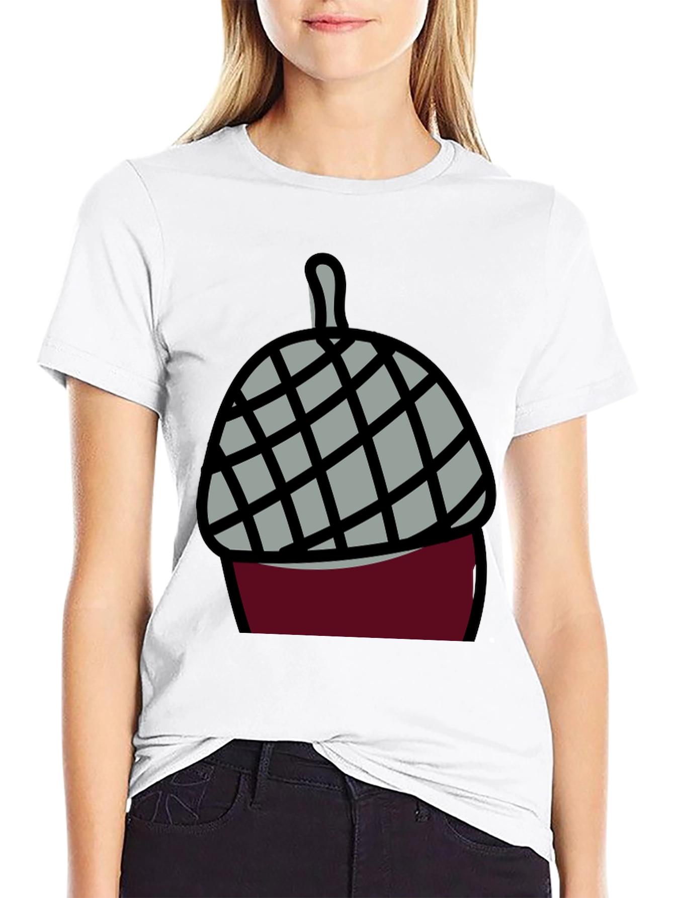 Black Acorn Cartoon Graphic Tee - Black Cotton Blend view 9