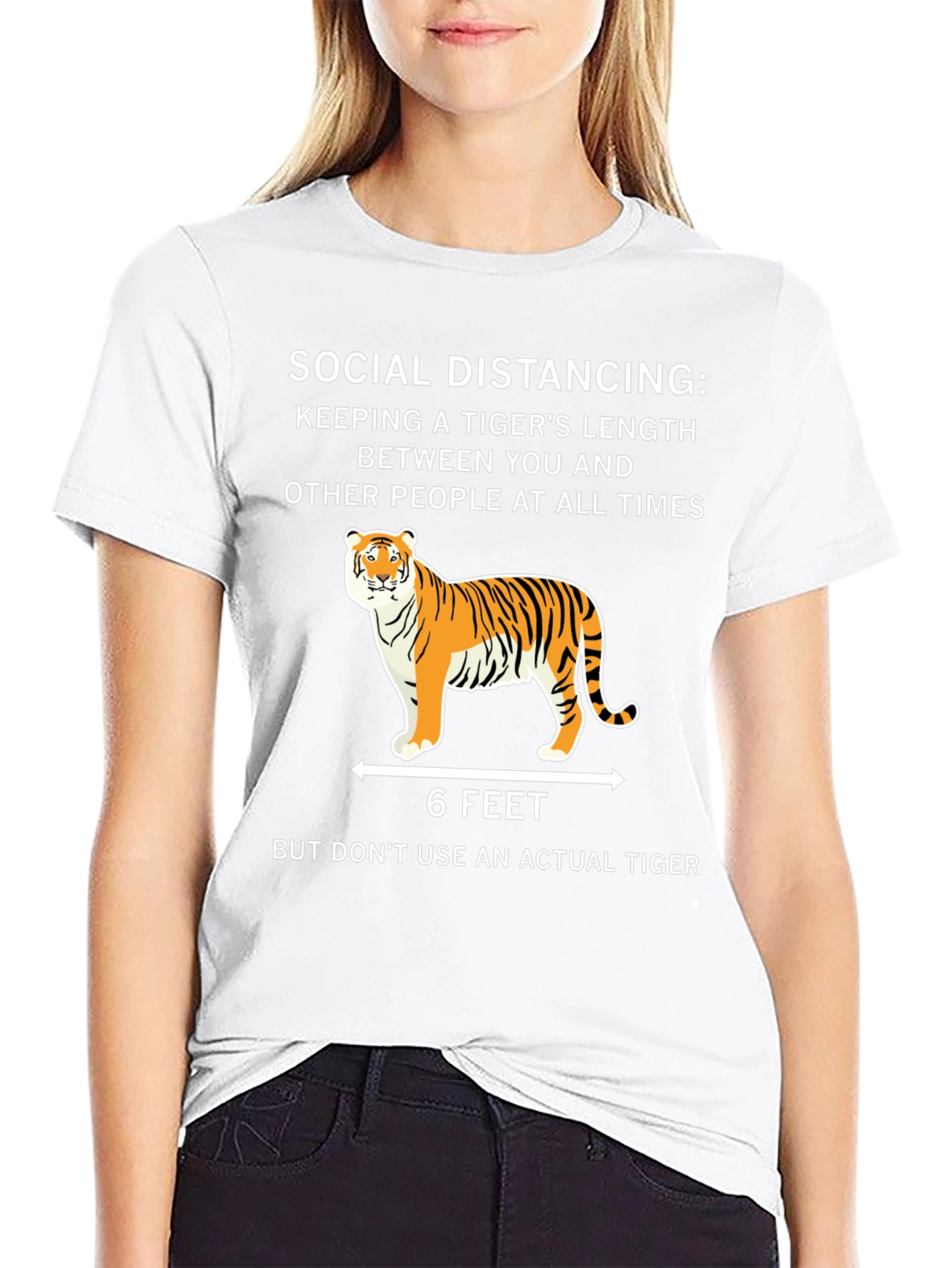 Black Social Distancing Tiger Length T-Shirt view 9