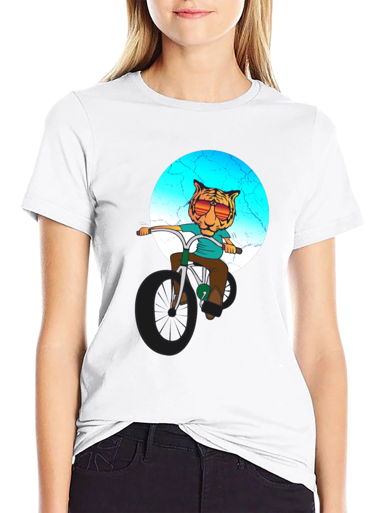 Black Cool Tiger Riding Bike Graphic T-Shirt view 9