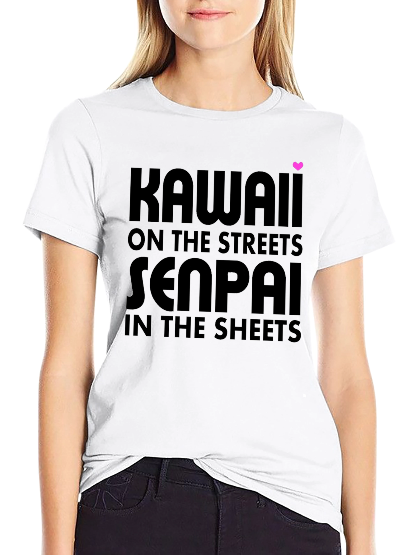 Black Kawaii Senpai Graphic Tee - Black Cotton T-Shirt view 9