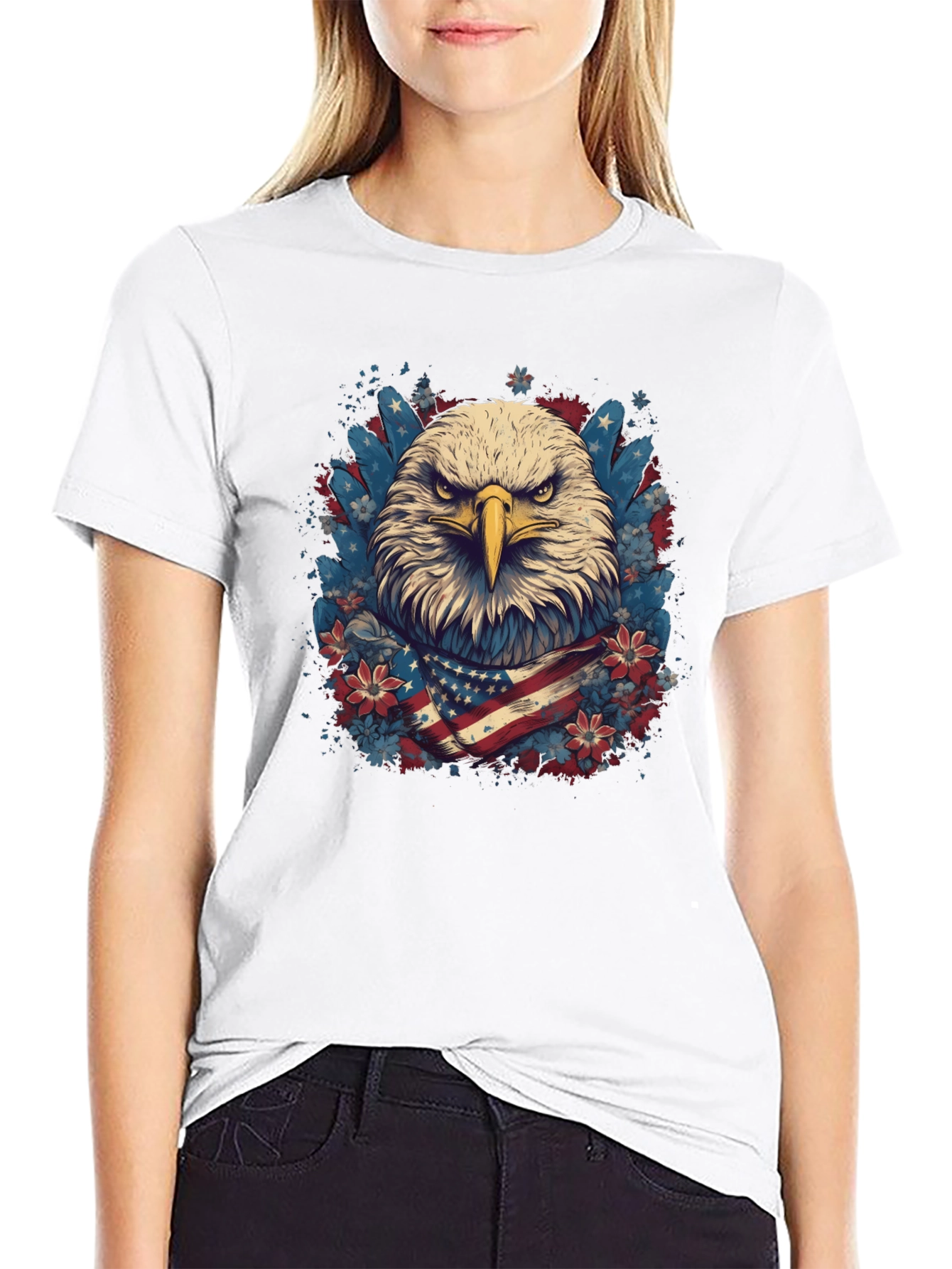 Black American Eagle Graphic Tee Patriotic USA Flag T-Shirt view 9