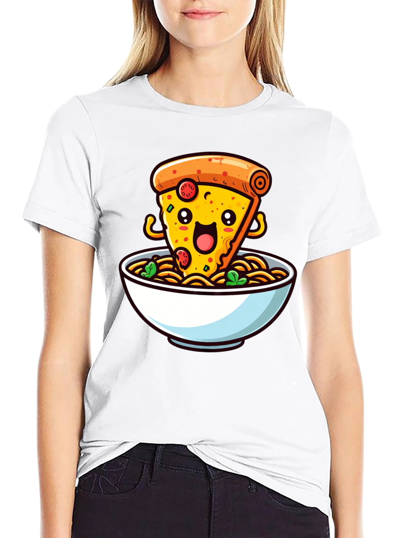 Black Pizza and Noodles Graphic T-Shirt - Black view 9