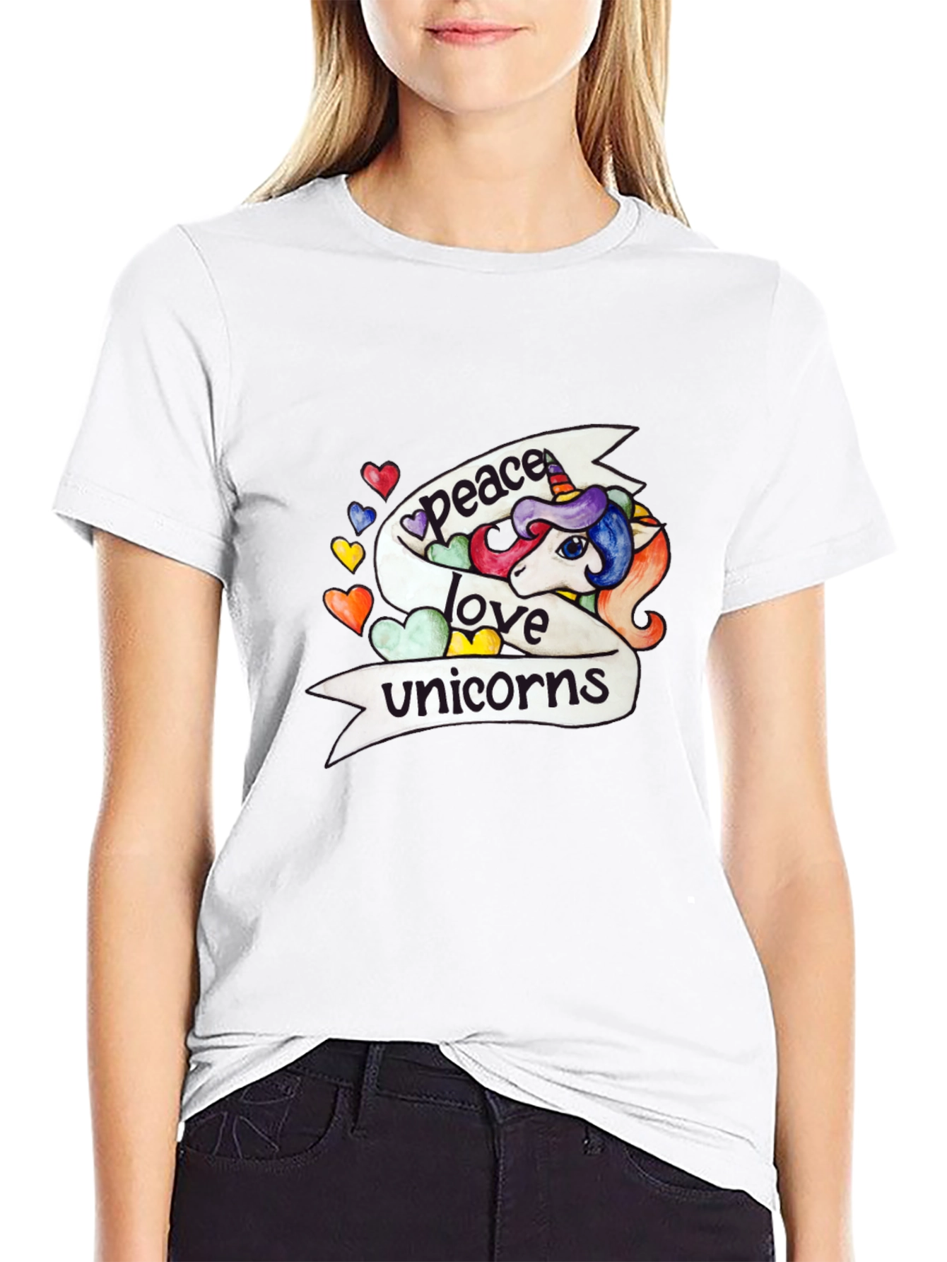 Peace Love Unicorns Graphic Tee - Black Cotton T-Shirt - 9