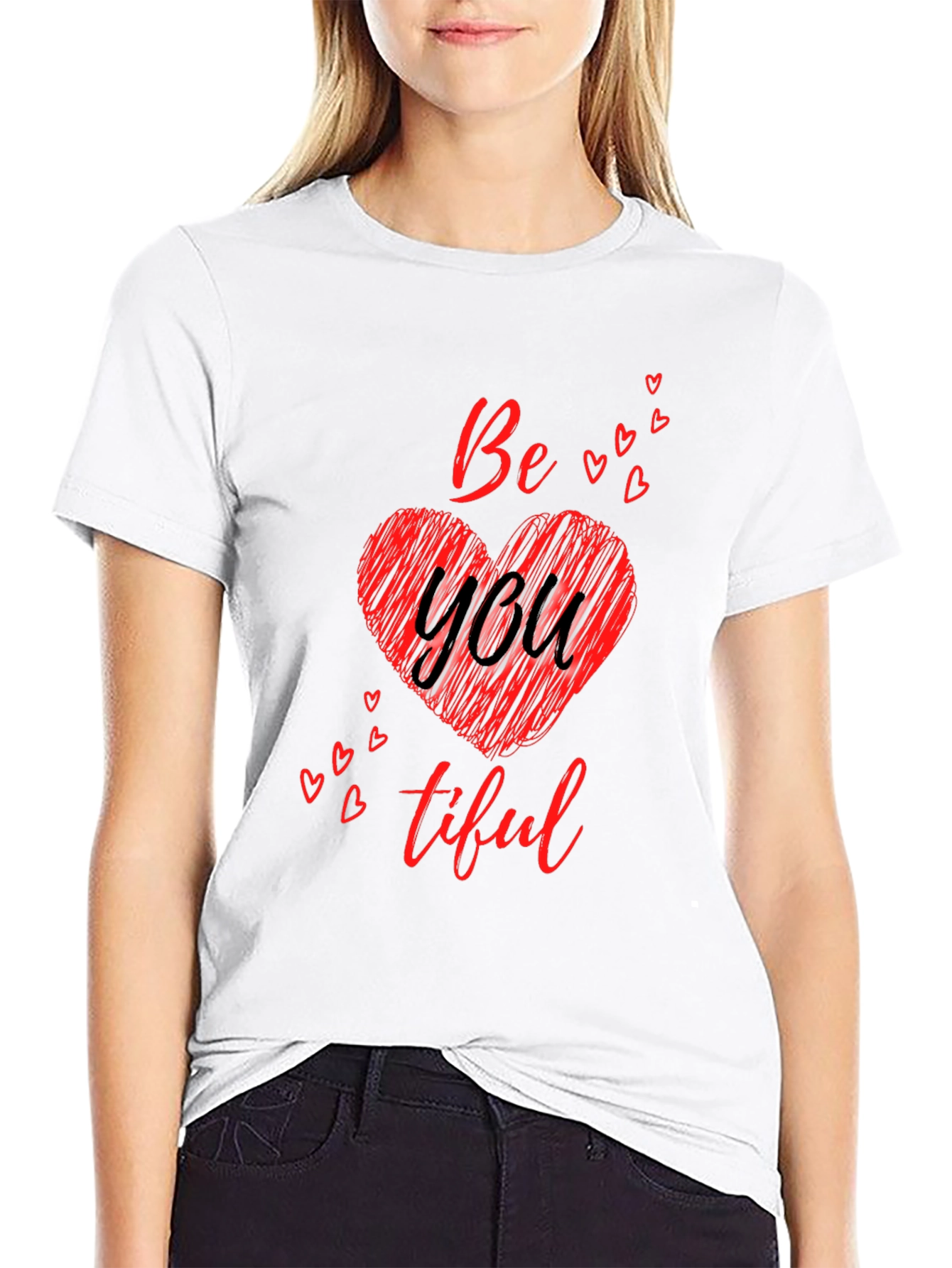Black Be You Tiful Heart Tee - Soft Black Cotton Graphic T-Shirt view 9