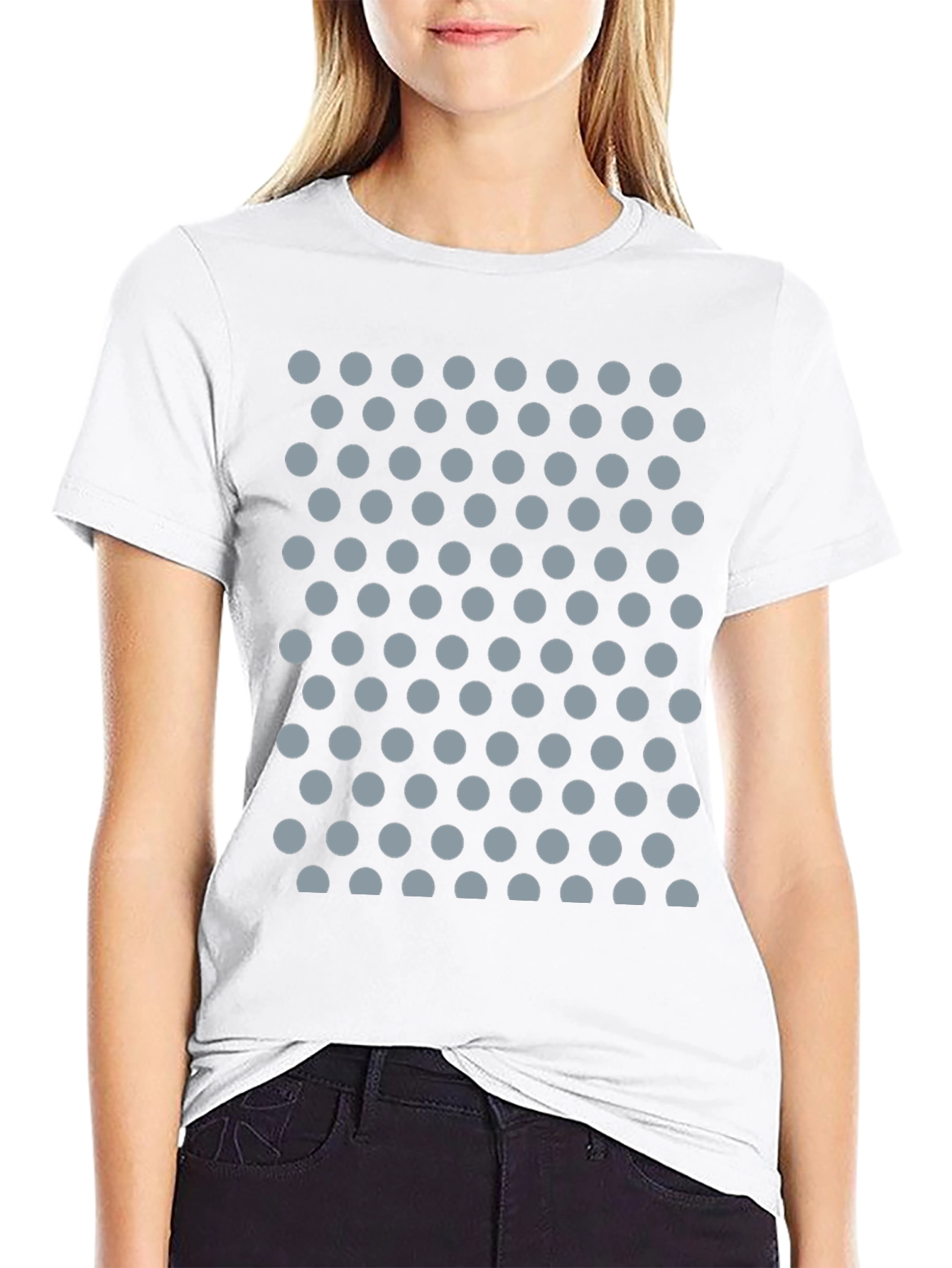 Black Black T-Shirt with Gray Polka Dot Pattern view 9