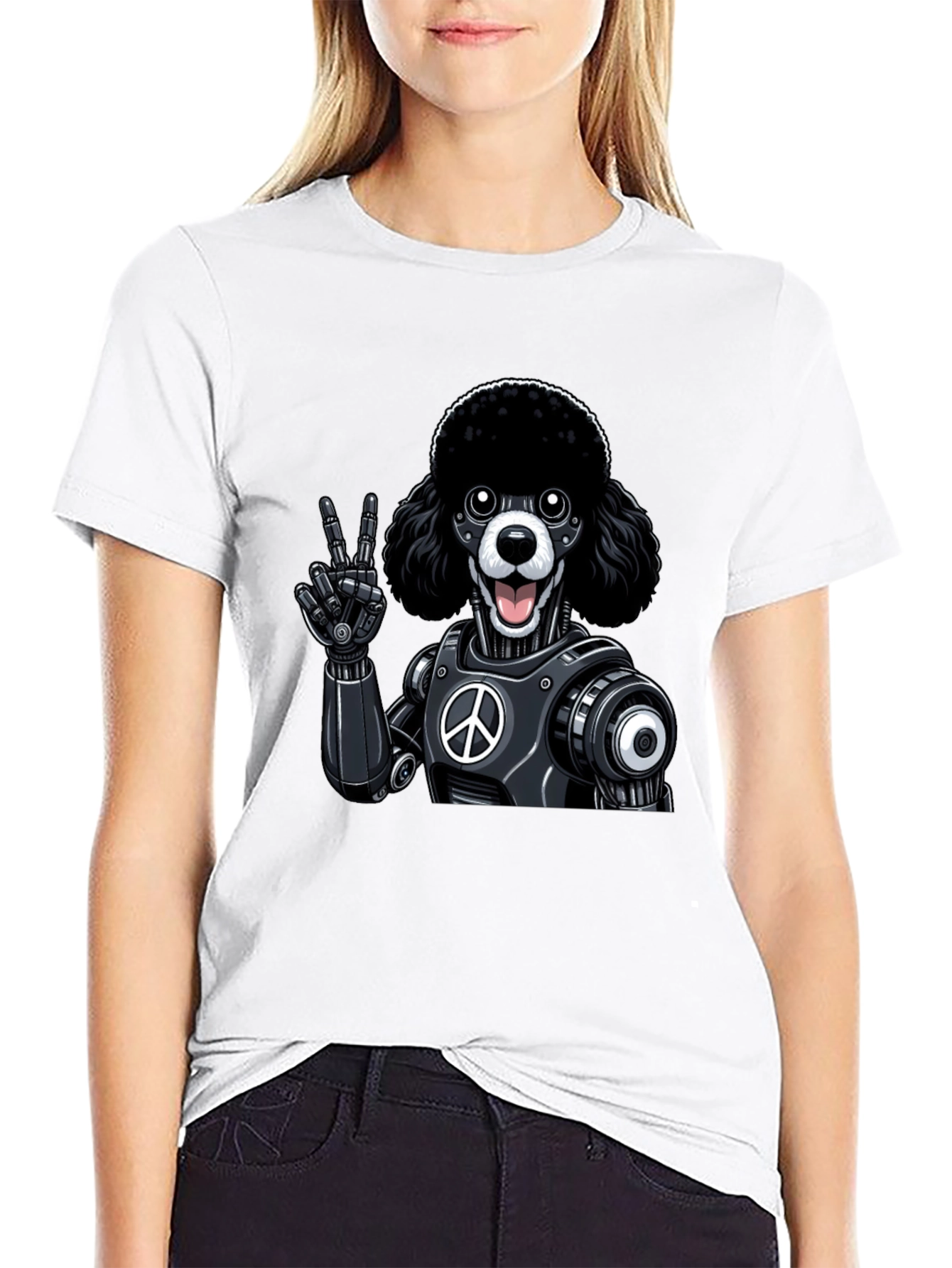 Black Peace Poodle Robot Graphic T-Shirt view 9