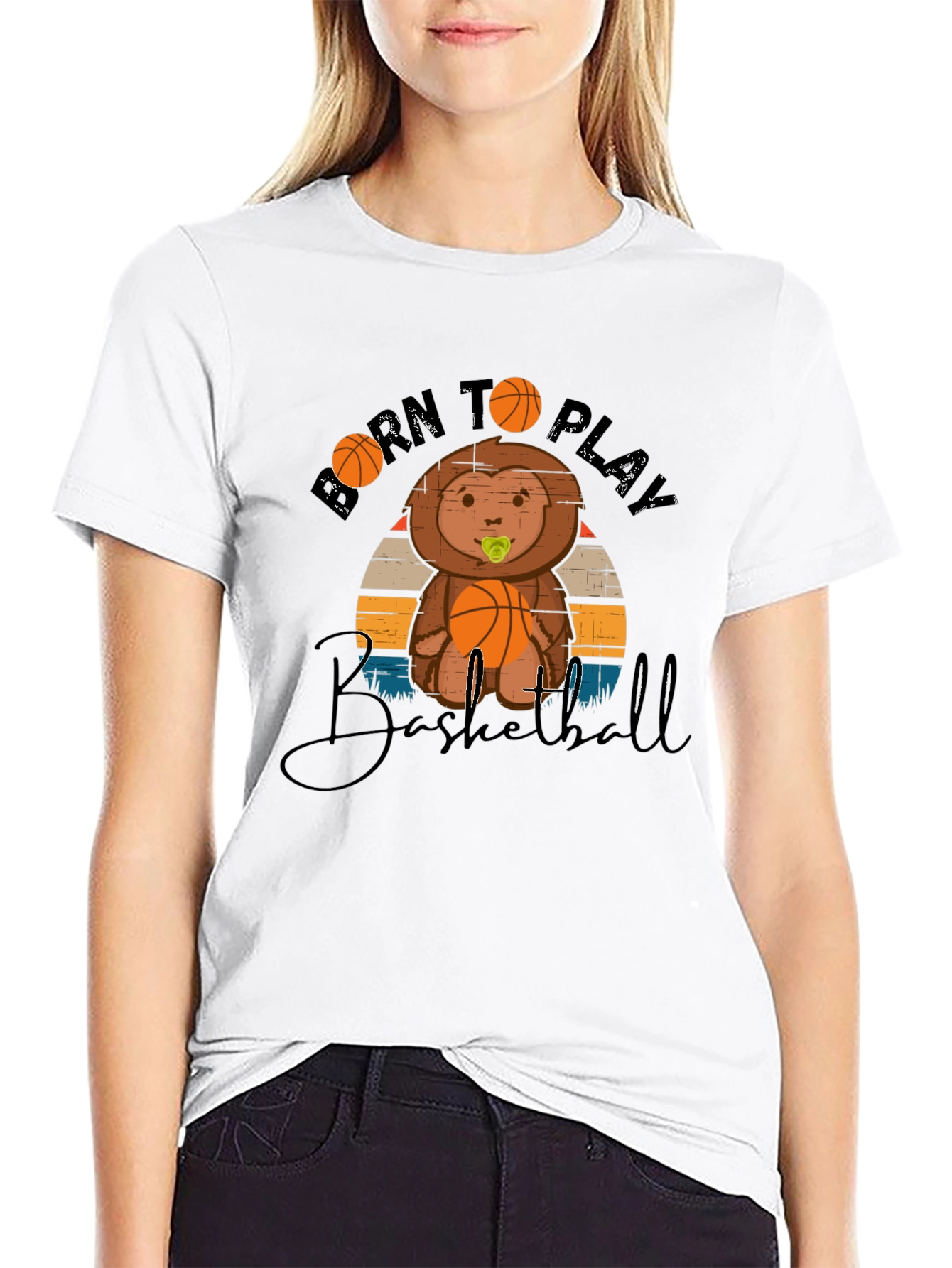 Black Born to Play Basketball Graphic Tee - Black Cotton view 9