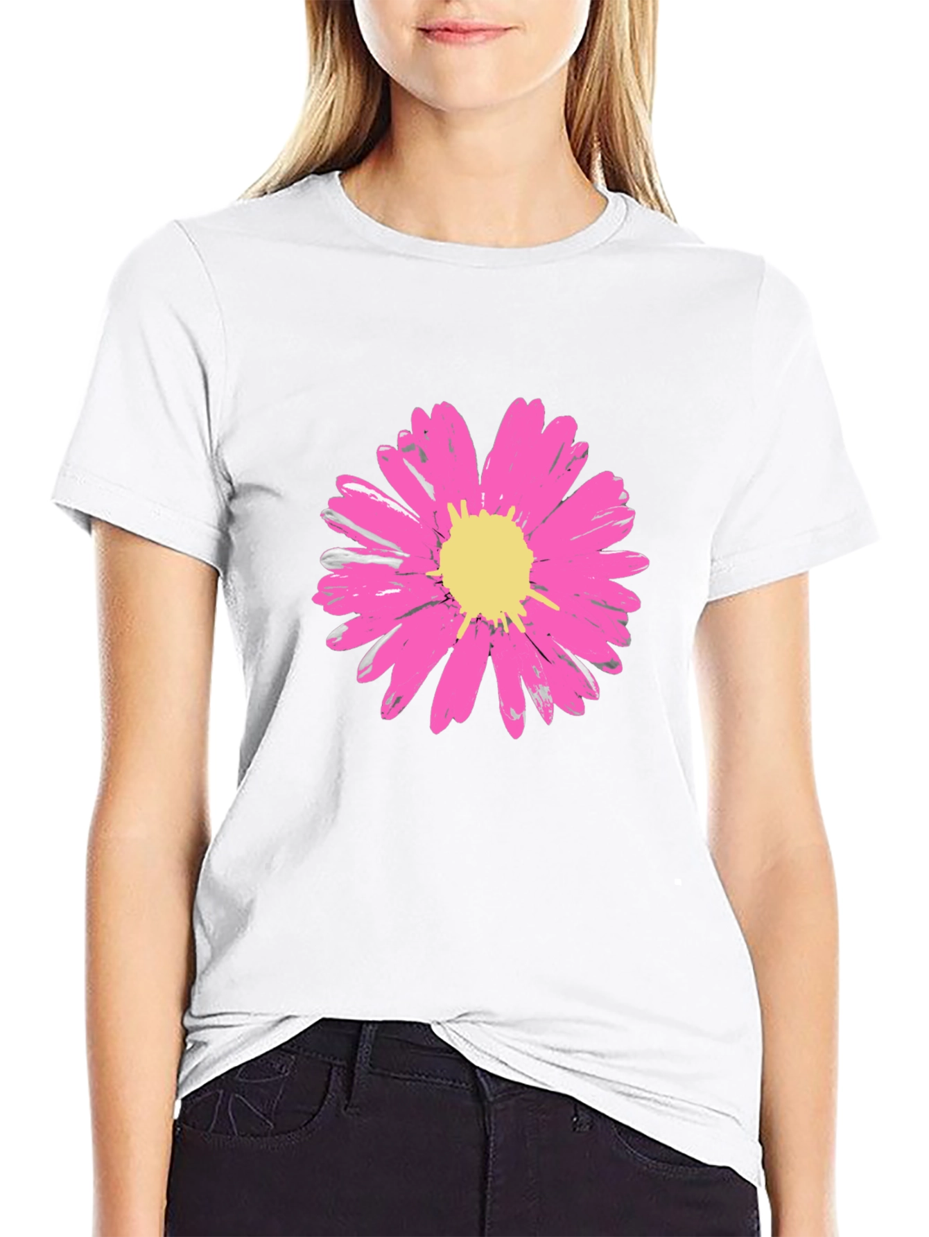 Black Daisy Flower Graphic Tee - Stylish Black Cotton T-Shirt view 9