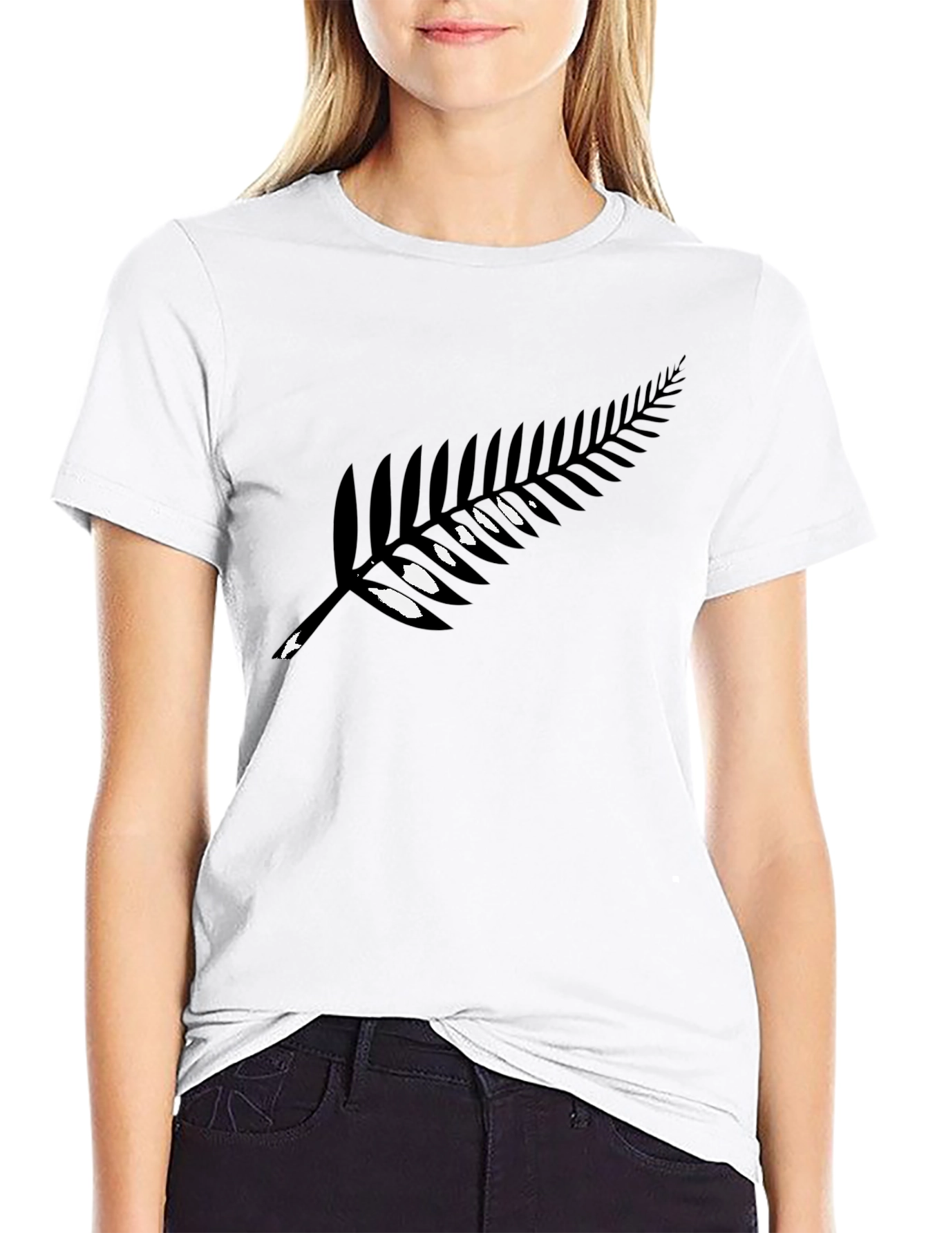 Black Men's Black T-Shirt with Silver Fern Design view 9