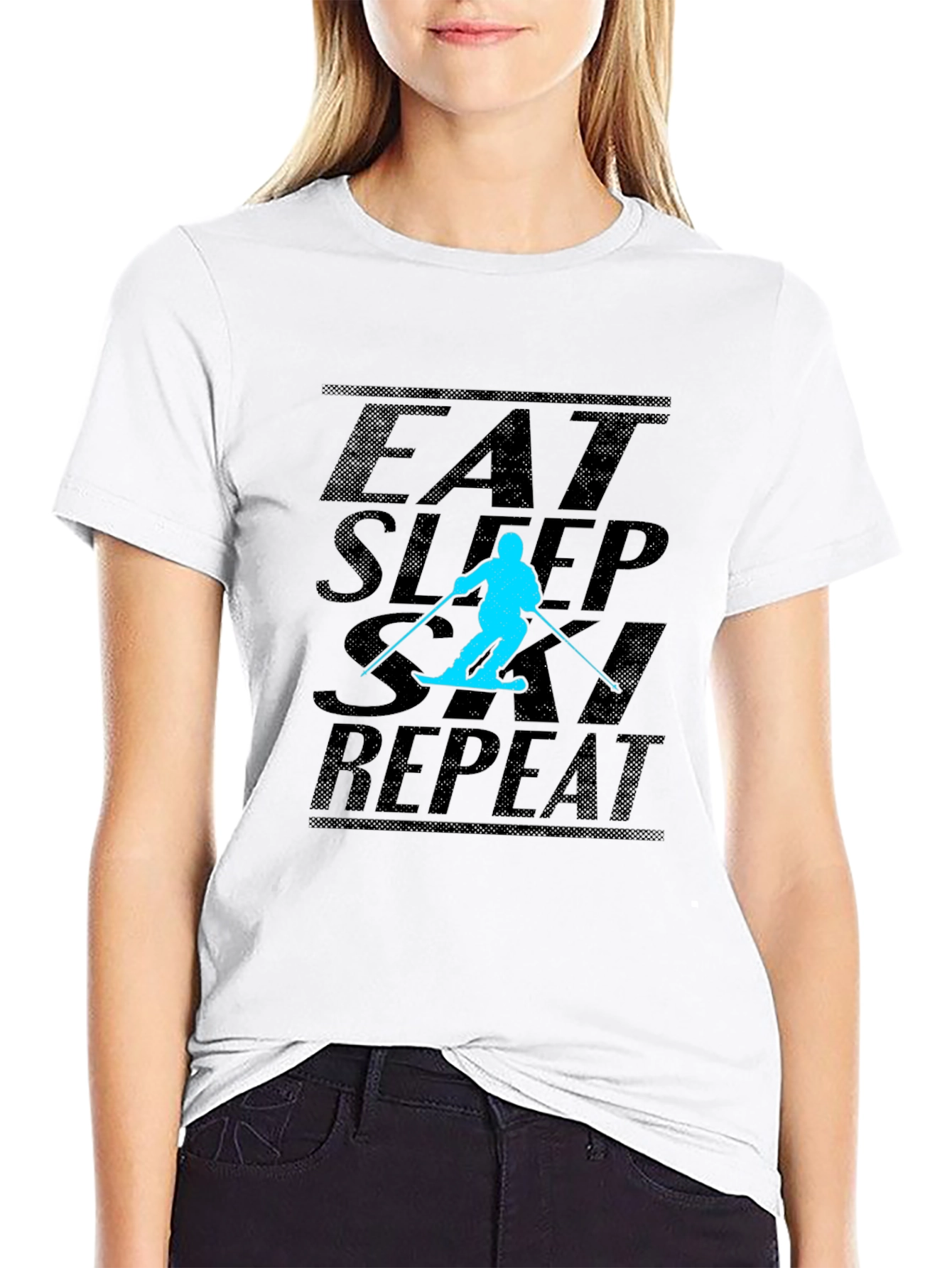 Black Eat Sleep Ski Repeat Black T-Shirt view 9