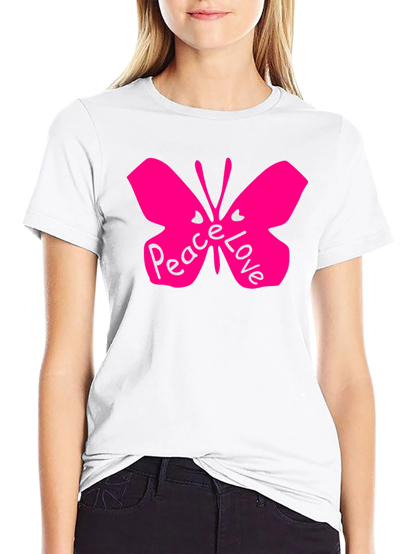 Black Peace Love Butterfly Black T-Shirt view 9