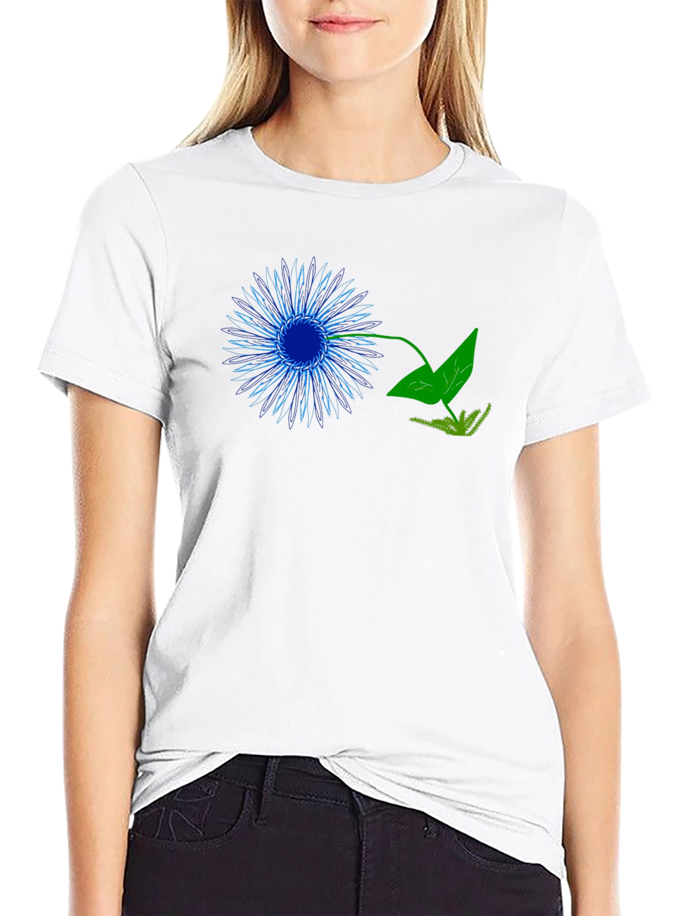 Black Black Graphic Tee - Neon Flower Design view 9