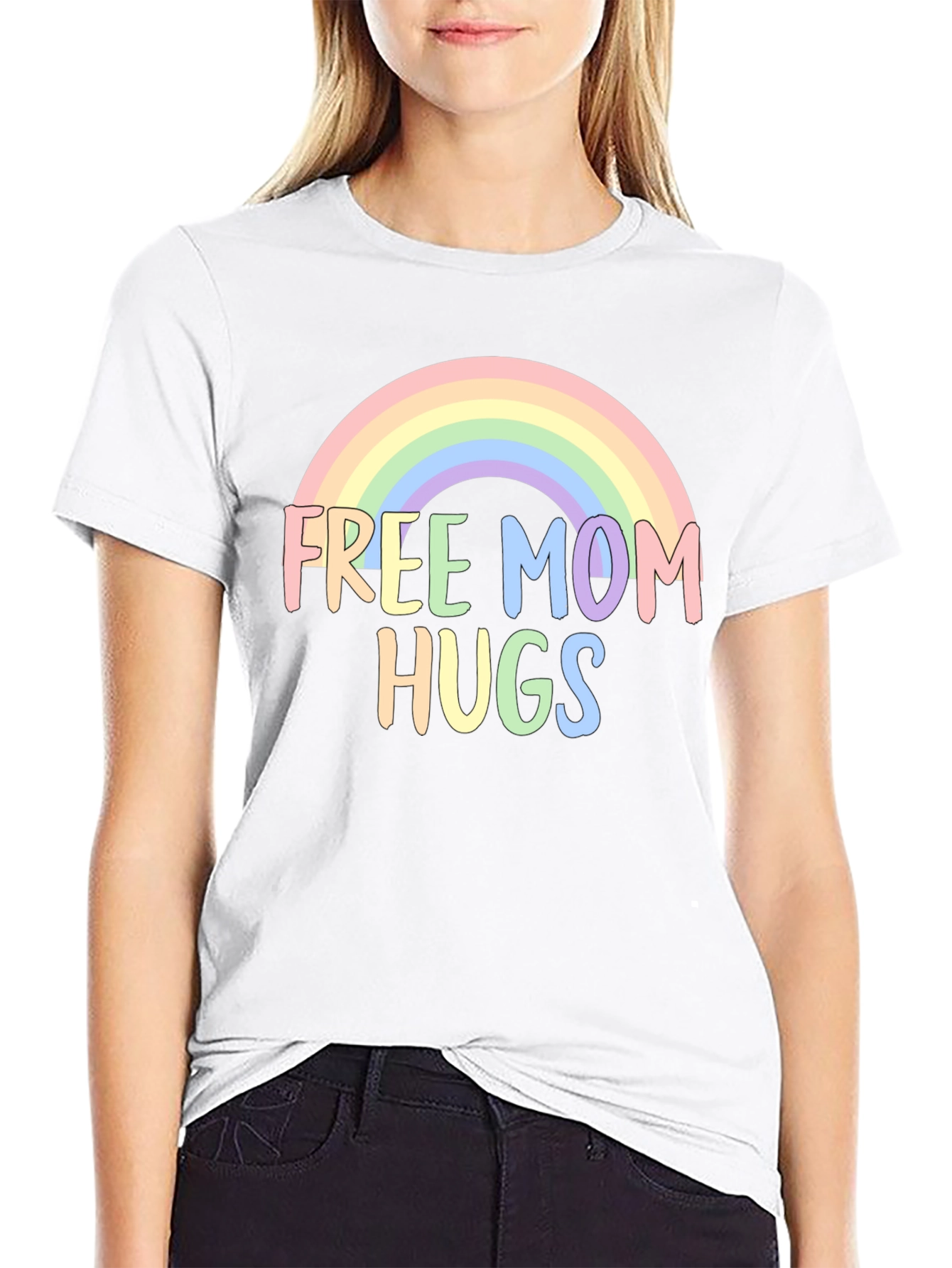 Black Free Mom Hugs Rainbow Graphic Tee view 9